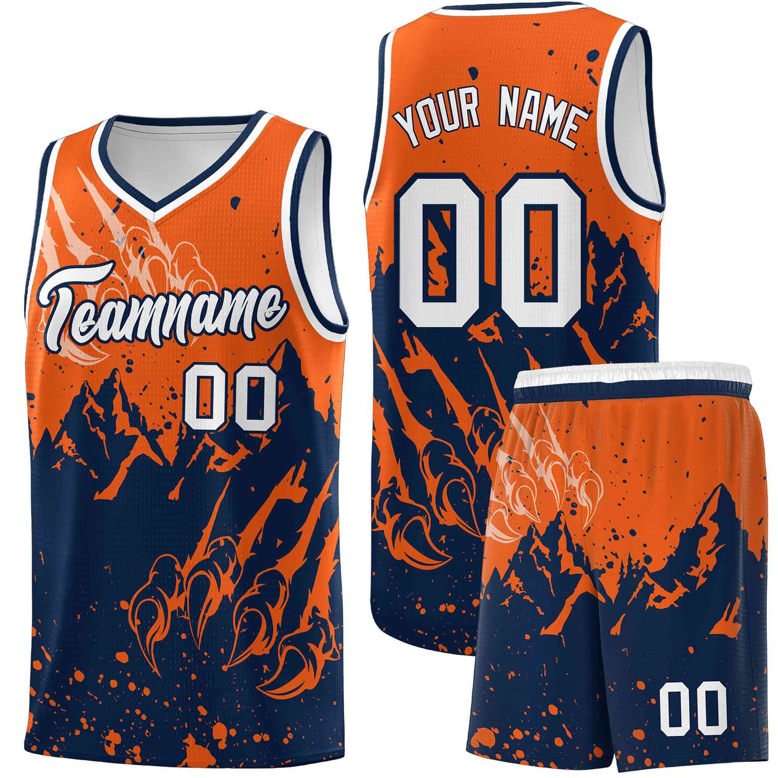 Custom Orange Navy Snow Mountain Beast Pattern Sports Uniform Basketball Jersey