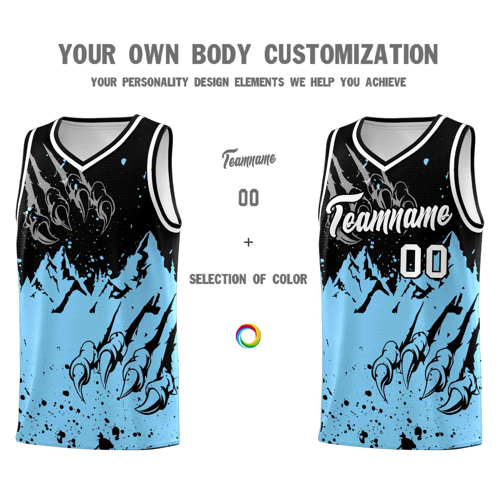 Custom Black Light Blue Snow Mountain Beast Pattern Sports Uniform Basketball Jersey