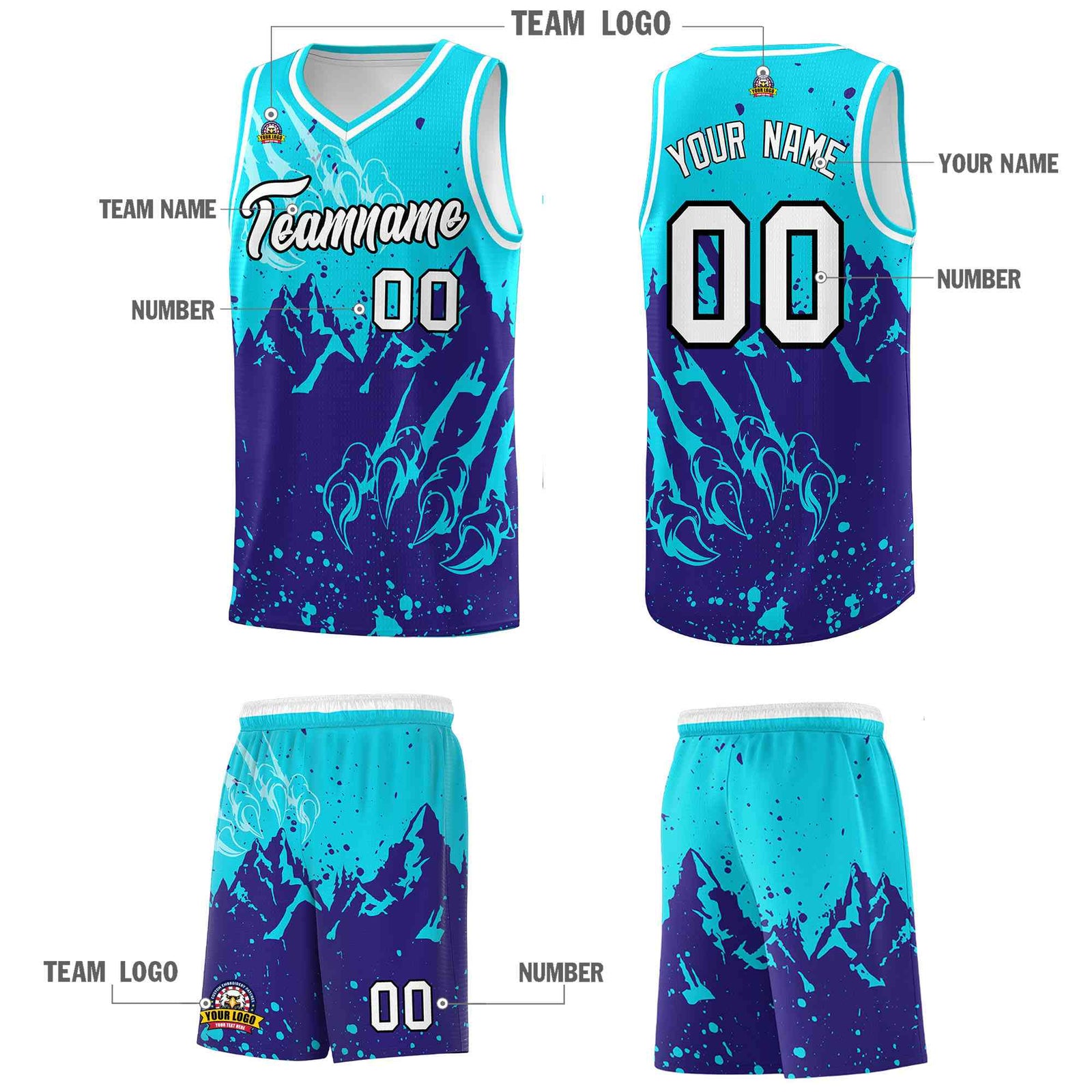 Custom Sky Blue Royal Snow Mountain Beast Pattern Sports Uniform Basketball Jersey