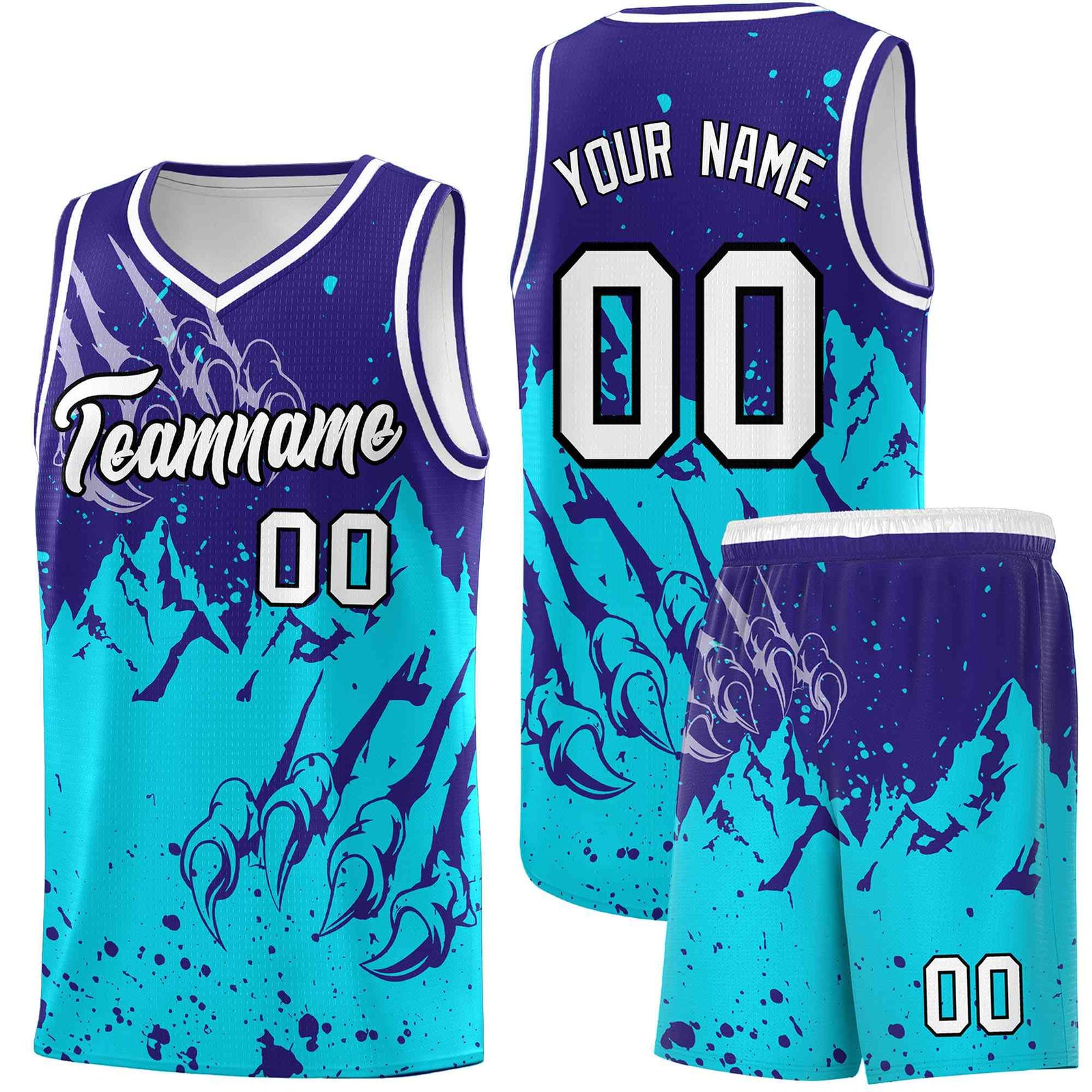 Custom Royal Sky Blue Snow Mountain Beast Pattern Sports Uniform Basketball Jersey