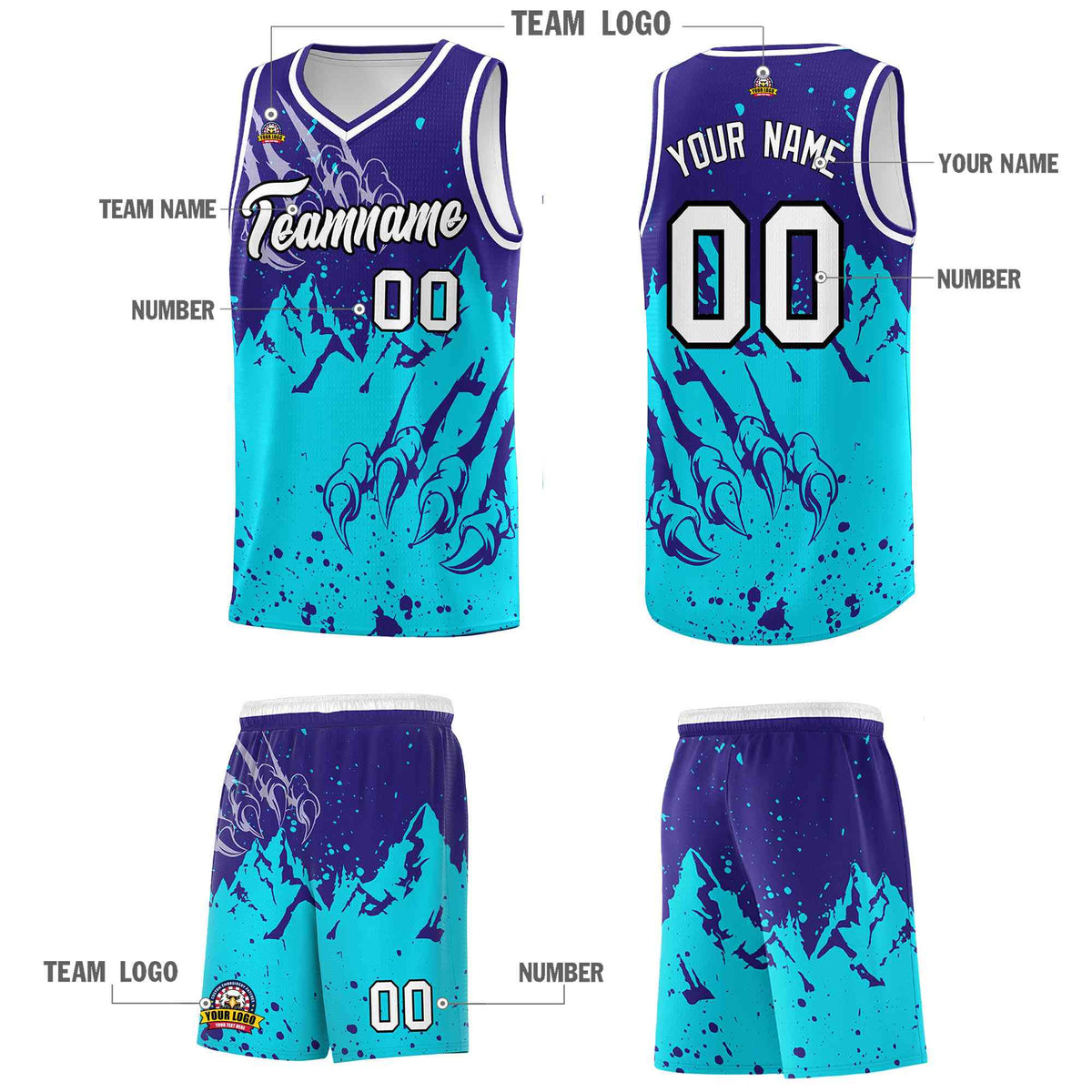 Custom Royal Sky Blue Snow Mountain Beast Pattern Sports Uniform Basketball Jersey