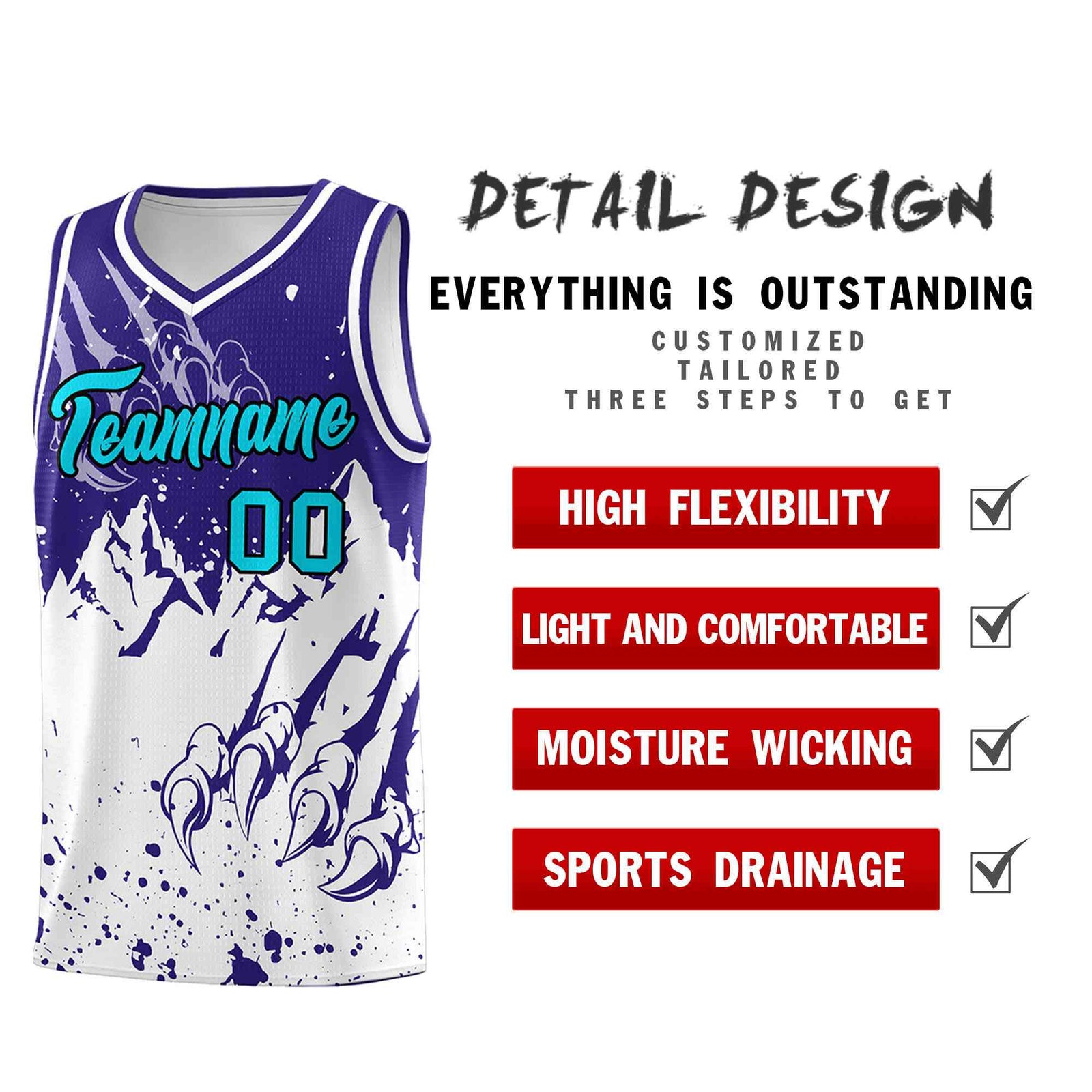 Custom Royal White Snow Mountain Beast Pattern Sports Uniform Basketball Jersey