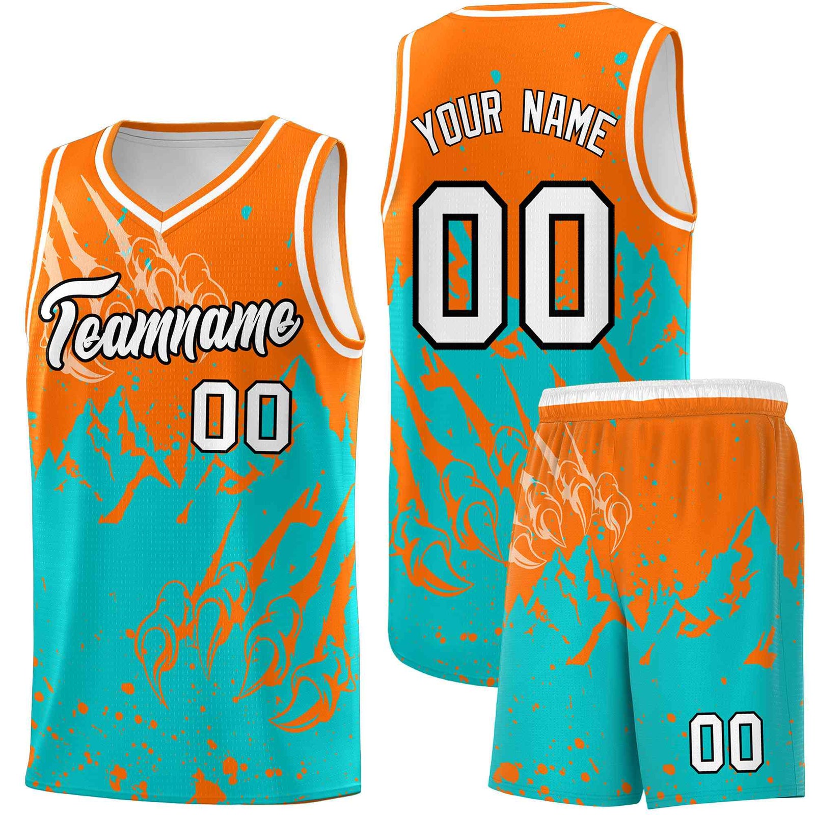Custom Orange Aqua Snow Mountain Beast Pattern Sports Uniform Basketball Jersey