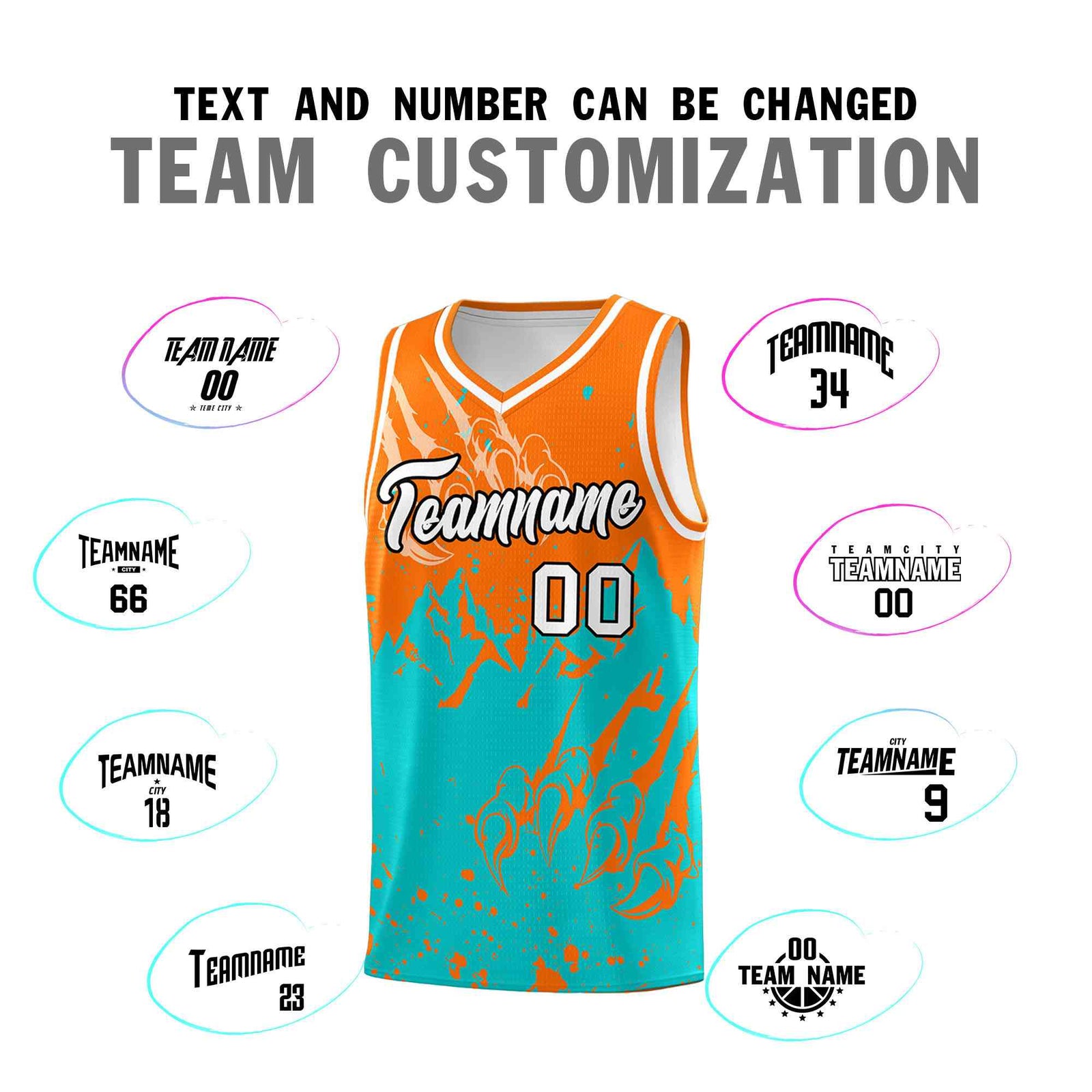 Custom Orange Aqua Snow Mountain Beast Pattern Sports Uniform Basketball Jersey