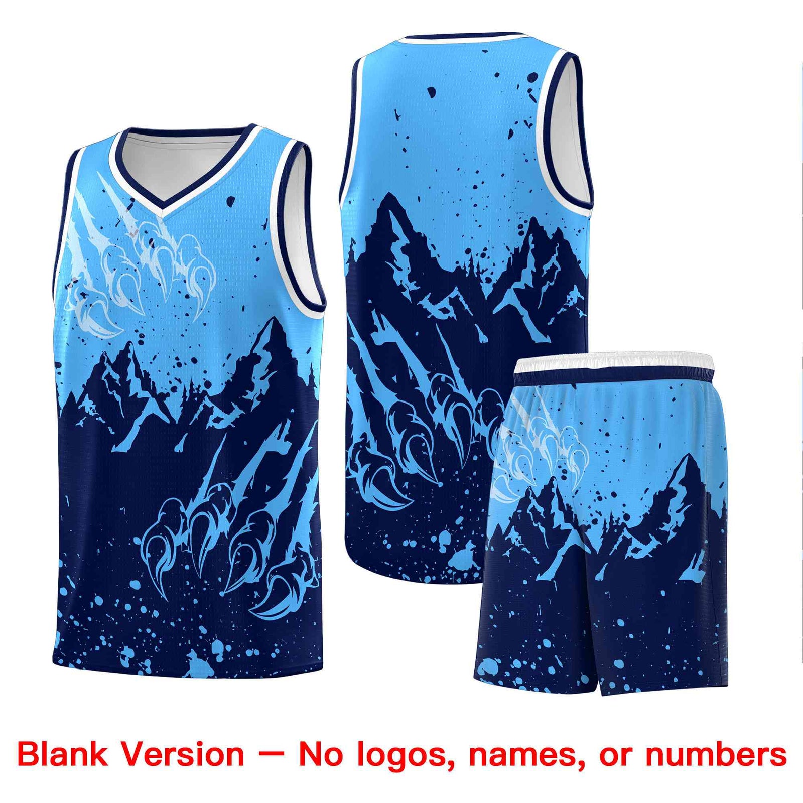 Custom Powder Blue Navy Snow Mountain Beast Pattern Sports Uniform Basketball Jersey