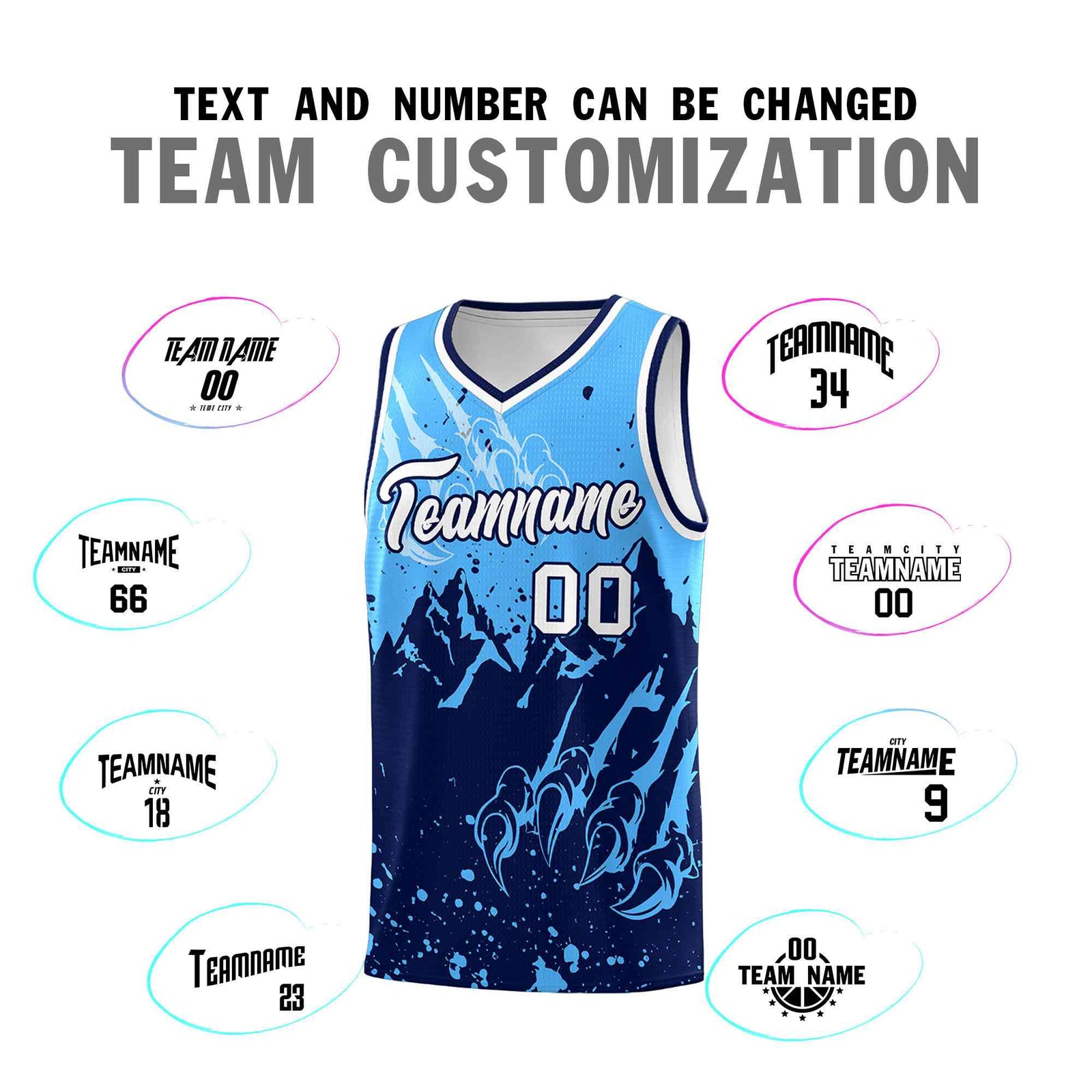 Custom Powder Blue Navy Snow Mountain Beast Pattern Sports Uniform Basketball Jersey