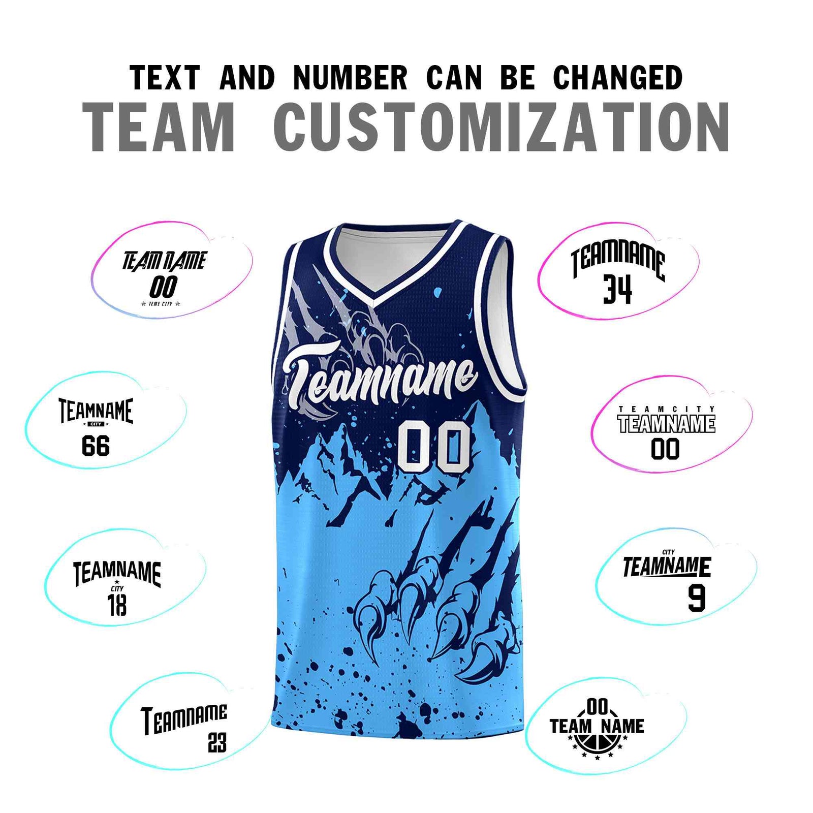 Custom Navy Powder Blue Snow Mountain Beast Pattern Sports Uniform Basketball Jersey