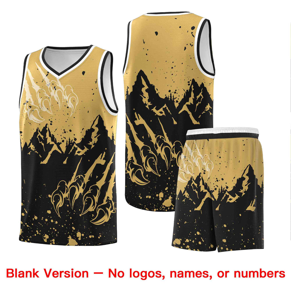 Custom Old Gold Black Snow Mountain Beast Pattern Sports Uniform Basketball Jersey
