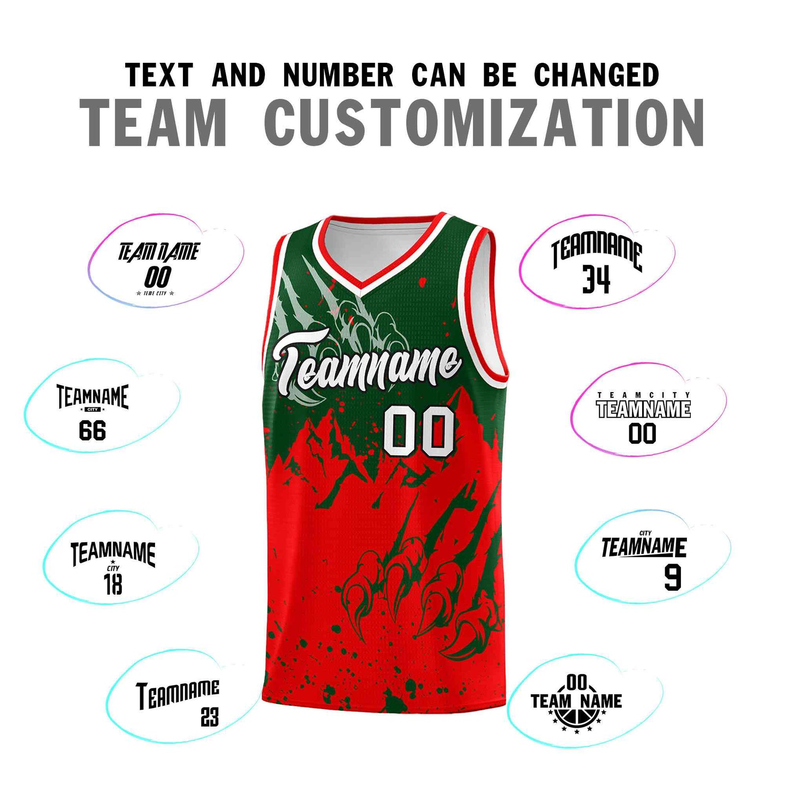 Custom Green Light Red Snow Mountain Beast Pattern Sports Uniform Basketball Jersey
