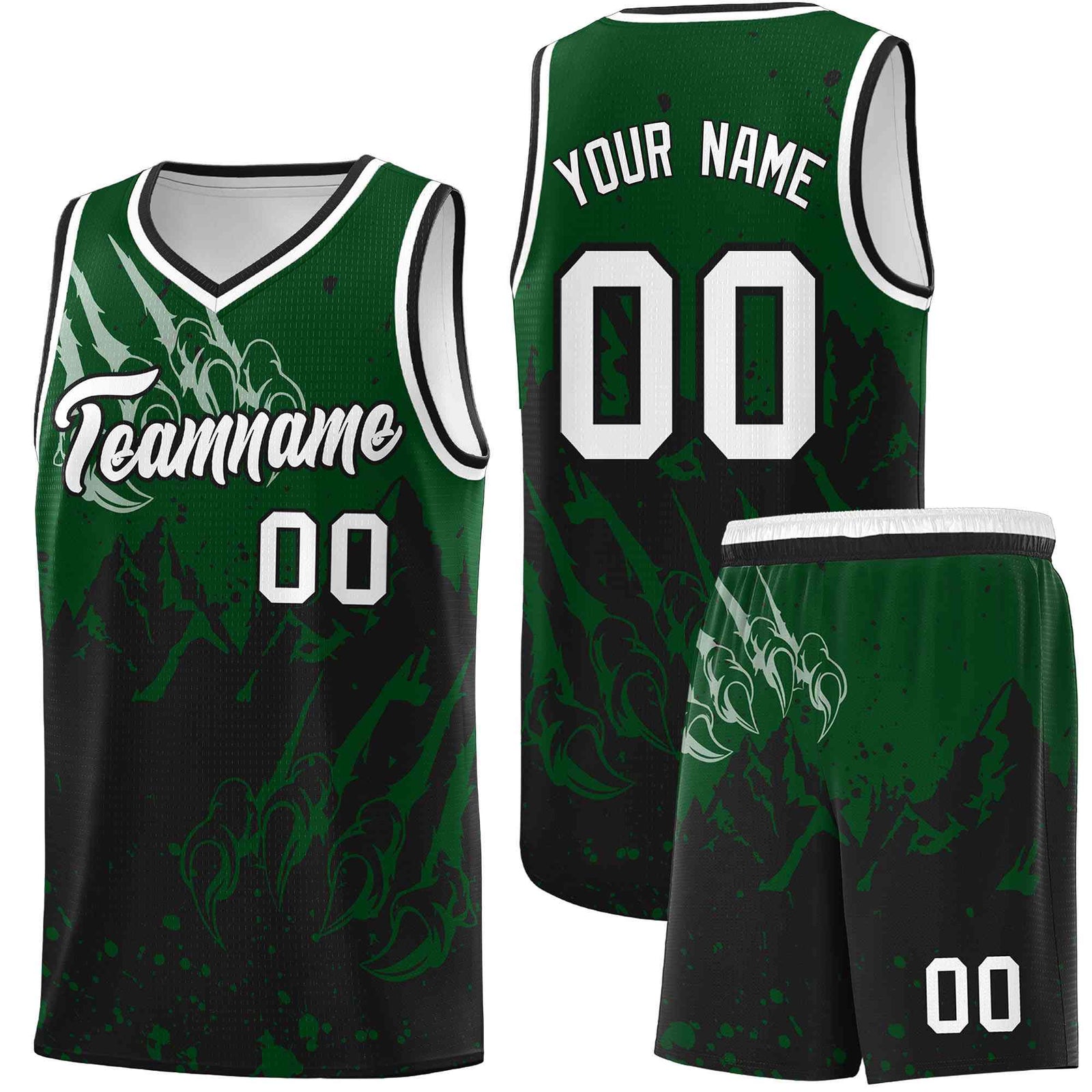 Custom Green Black Snow Mountain Beast Pattern Sports Uniform Basketball Jersey