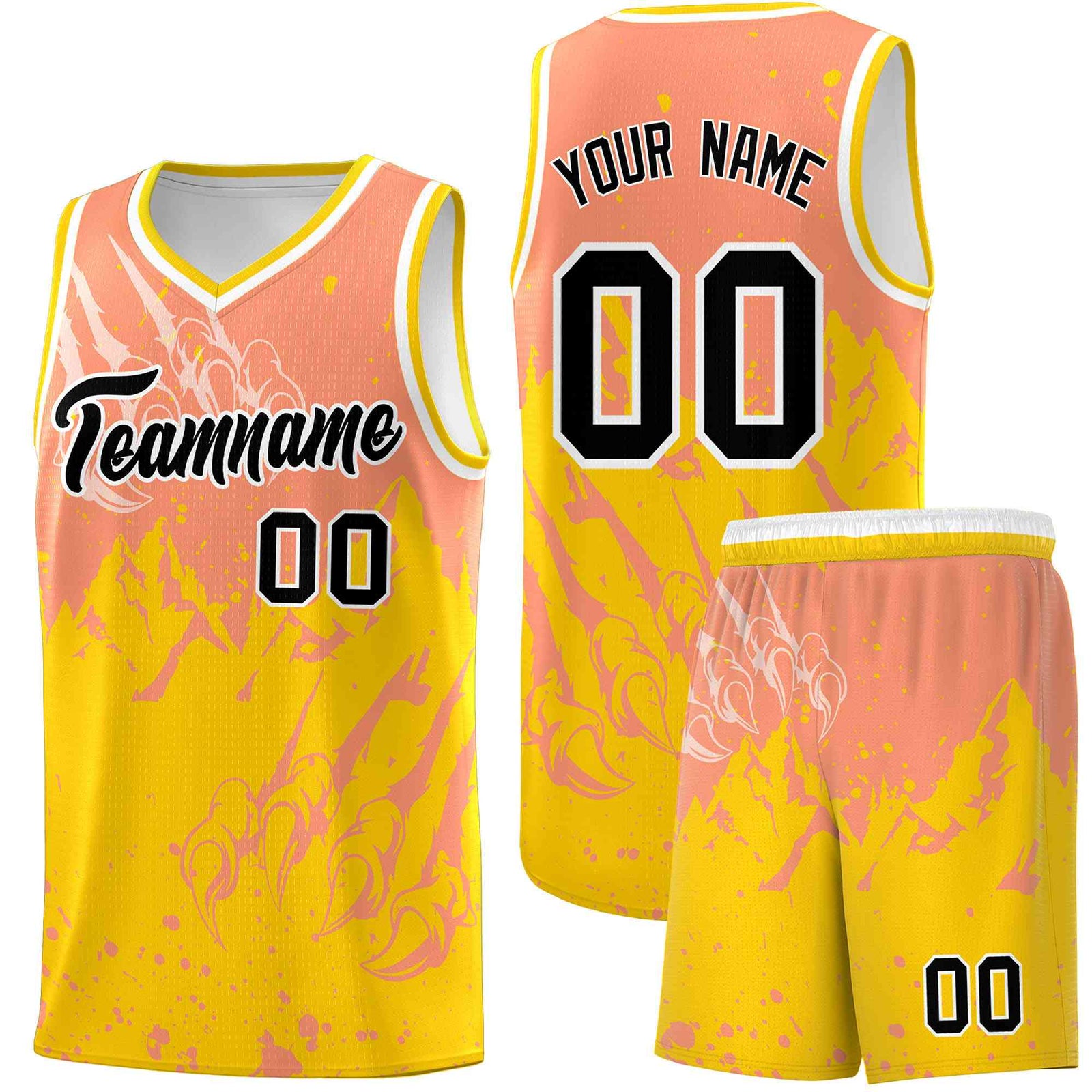 Custom Light Orange Gold Snow Mountain Beast Pattern Sports Uniform Basketball Jersey