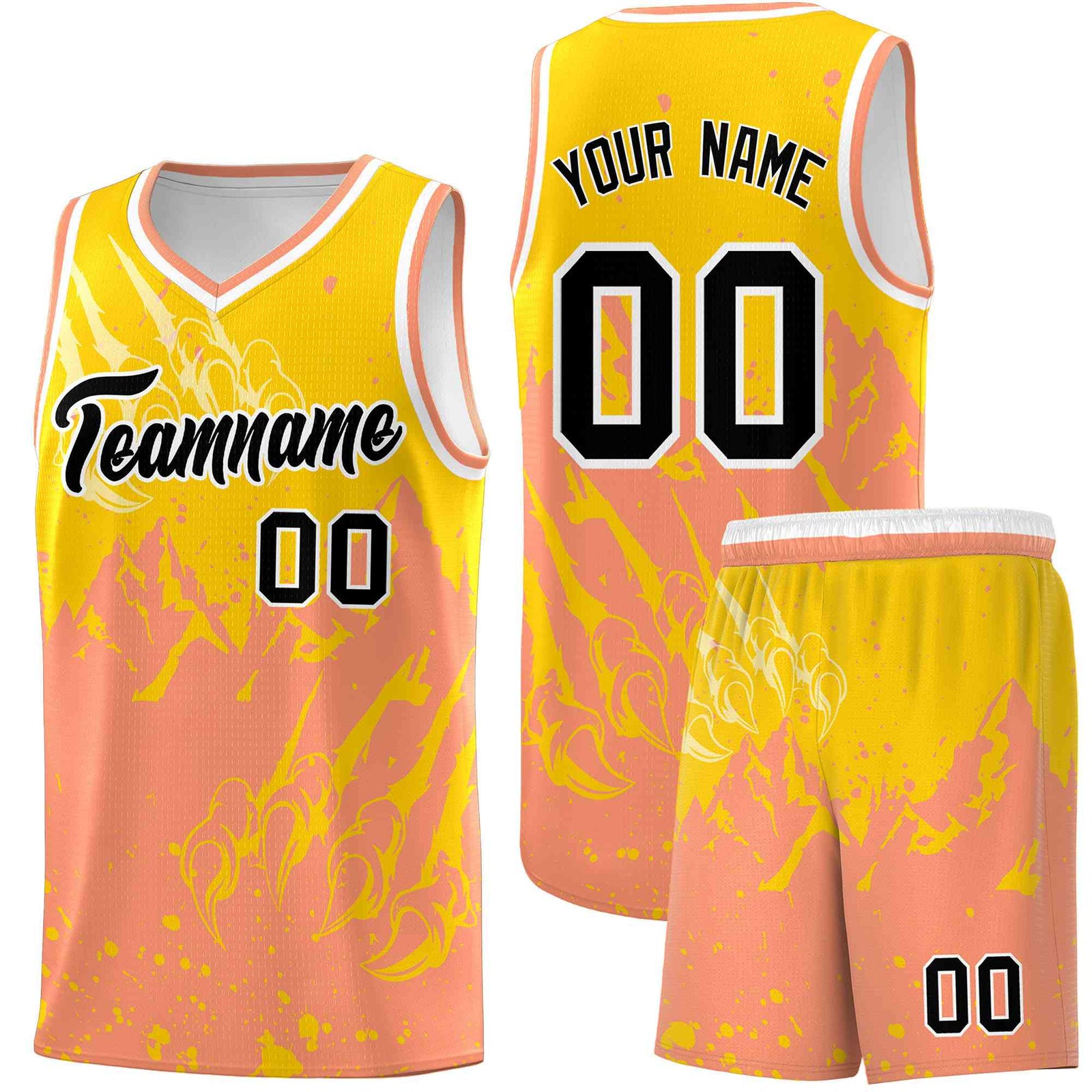 Custom Gold Light Orange Snow Mountain Beast Pattern Sports Uniform Basketball Jersey