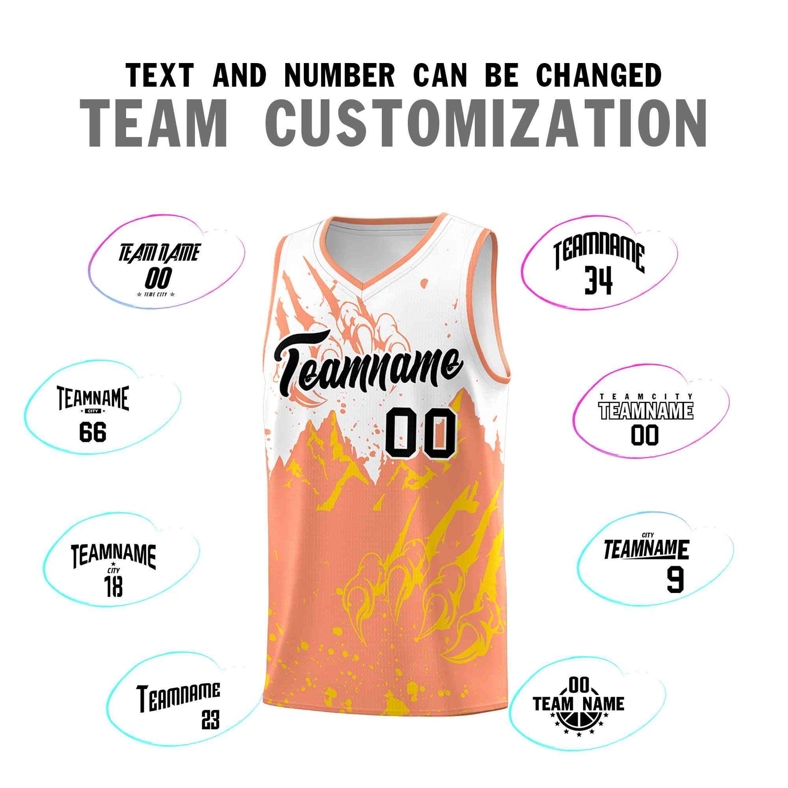 Custom White Light Orange Snow Mountain Beast Pattern Sports Uniform Basketball Jersey