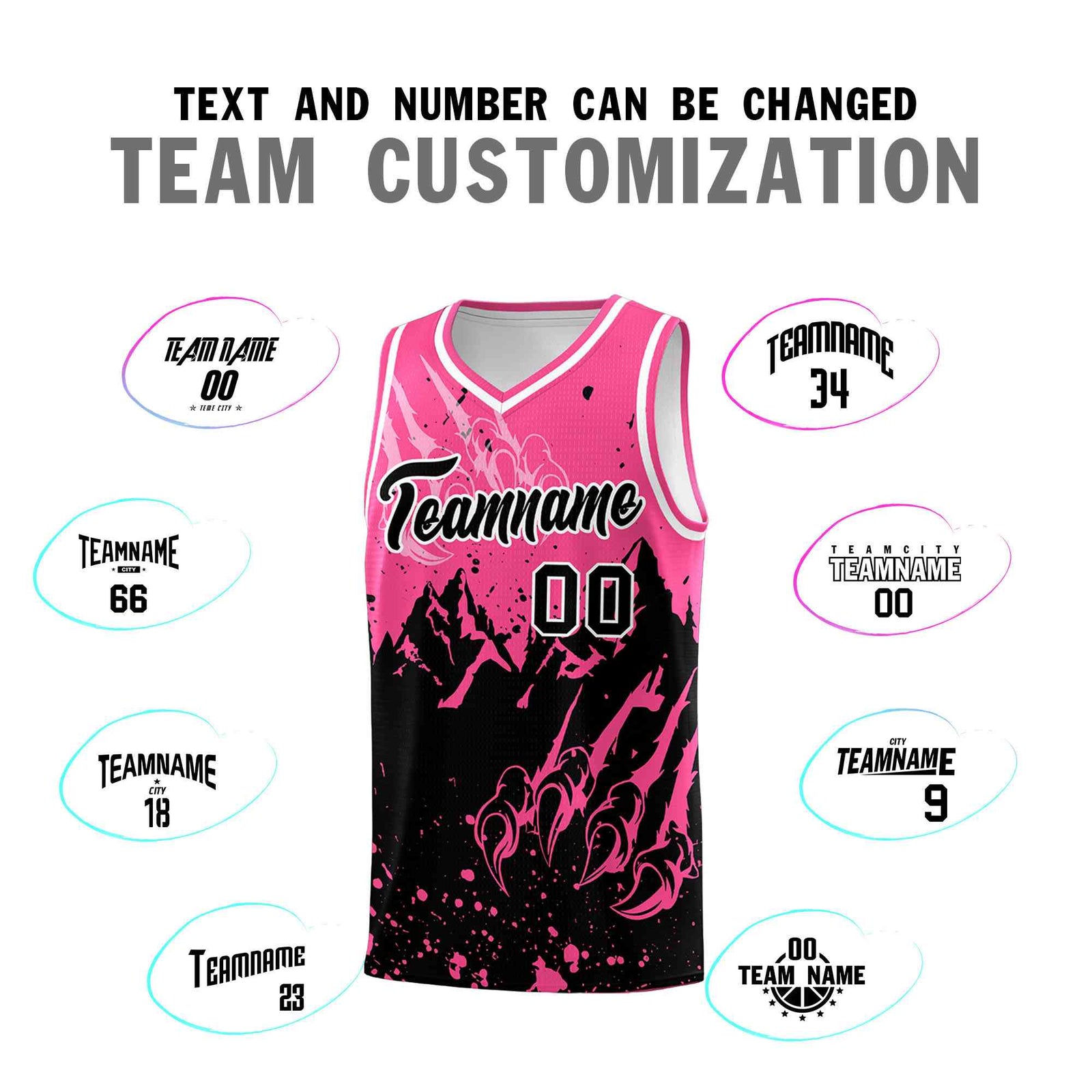 Custom Pink Black Snow Mountain Beast Pattern Sports Uniform Basketball Jersey