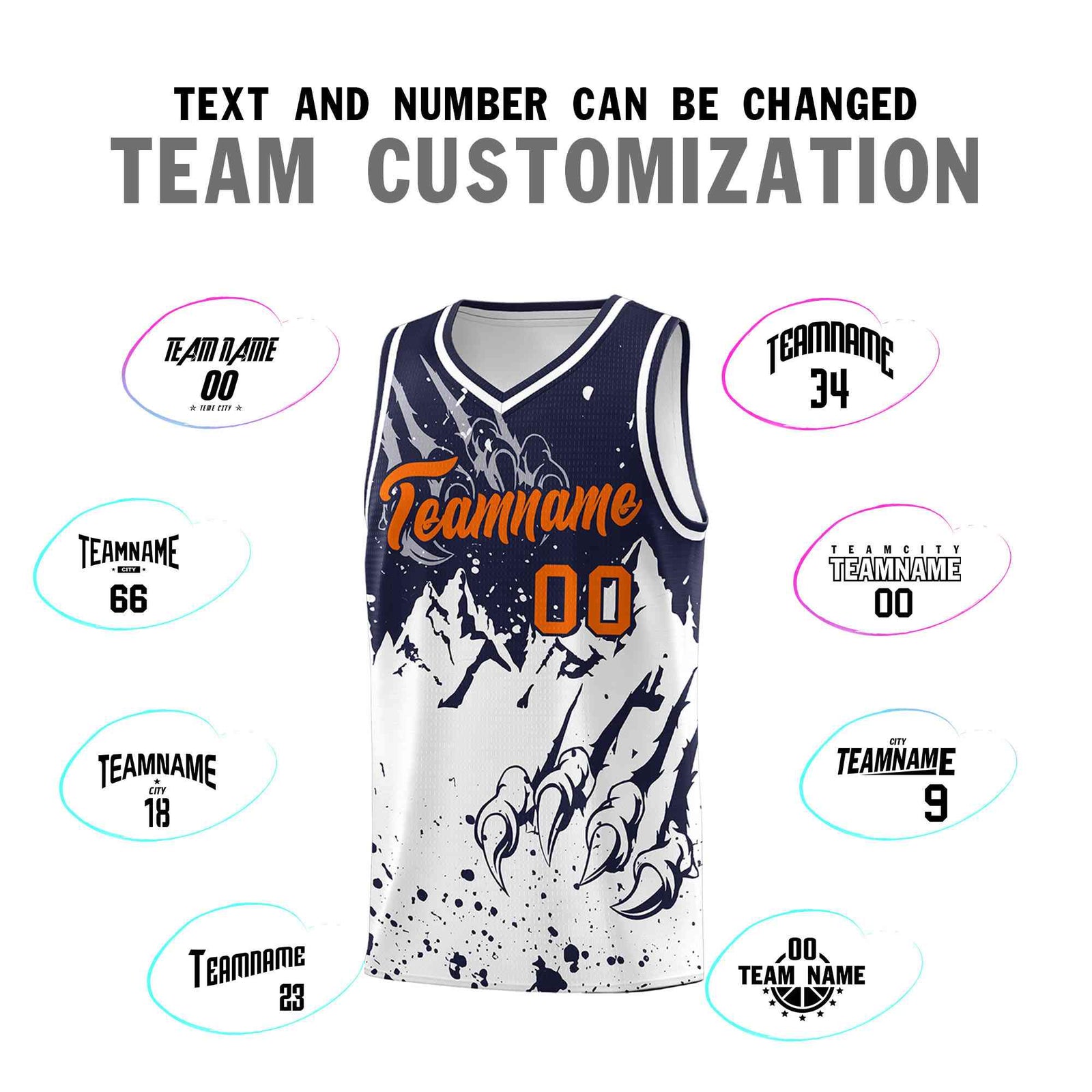 Custom Navy White Snow Mountain Beast Pattern Sports Uniform Basketball Jersey