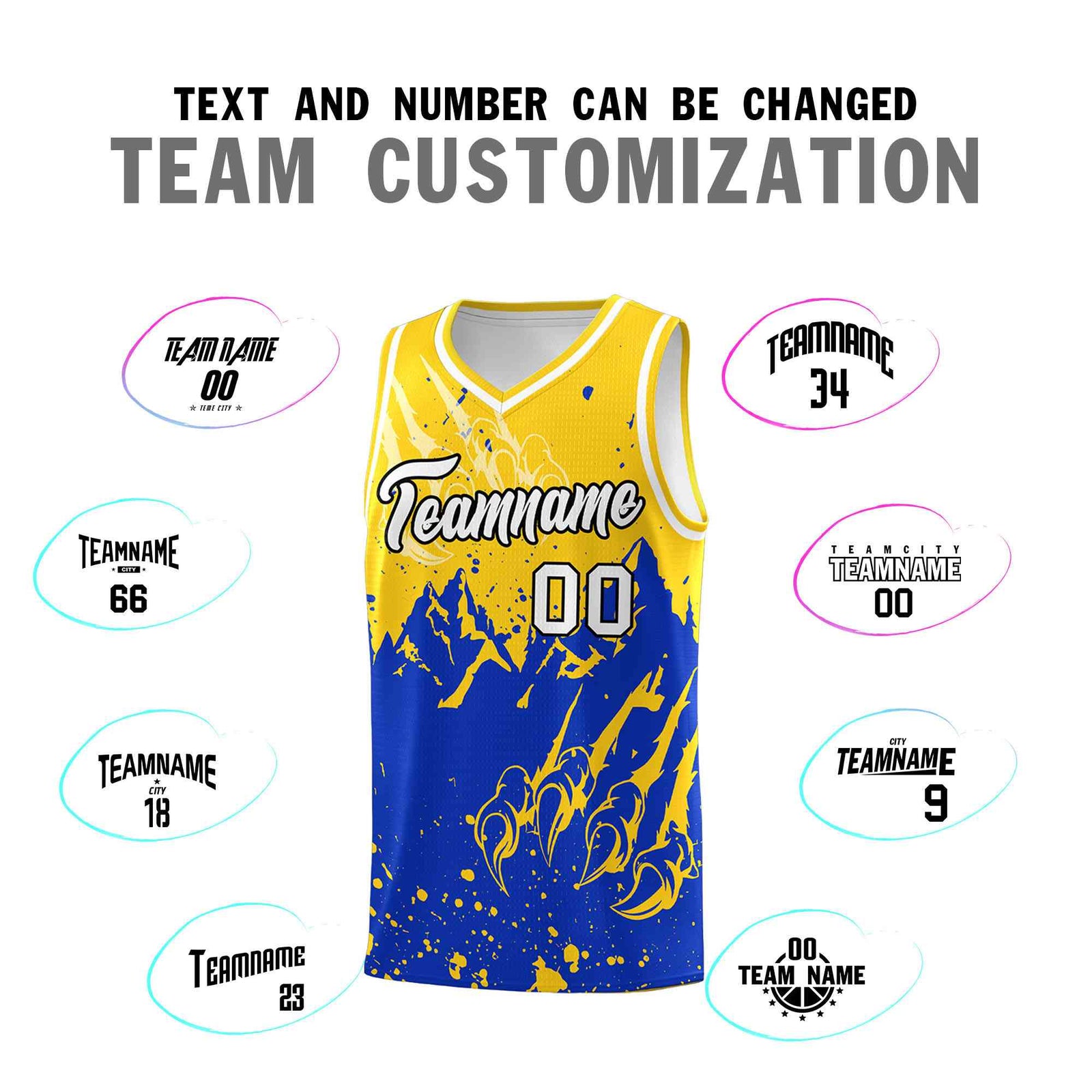 Custom Gold Royal Snow Mountain Beast Pattern Sports Uniform Basketball Jersey
