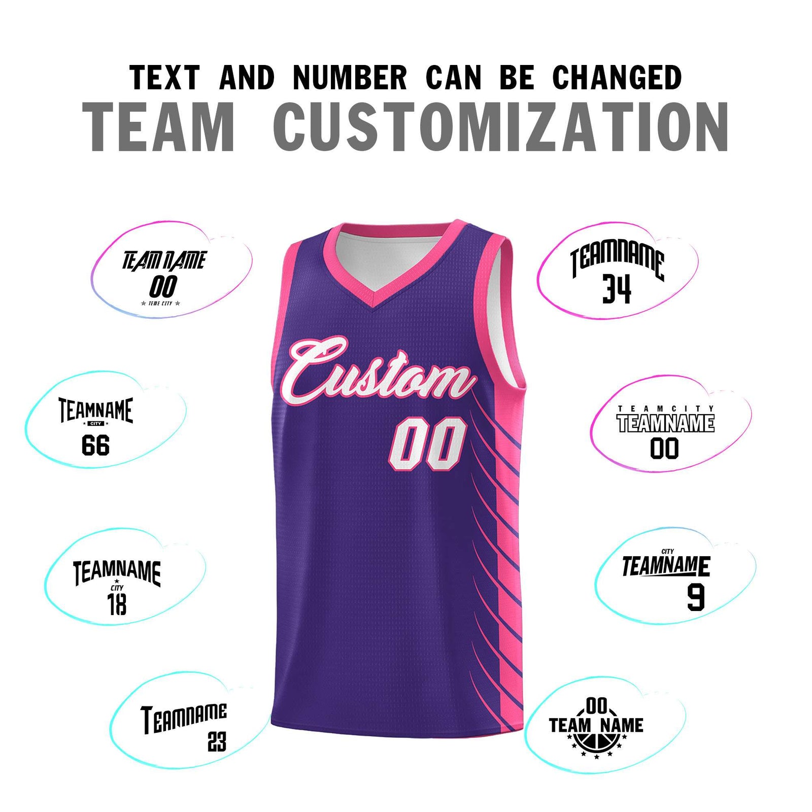Custom Purple Pink Personalized Side Symmetrical Line Pattern Sports Uniform Basketball Jersey