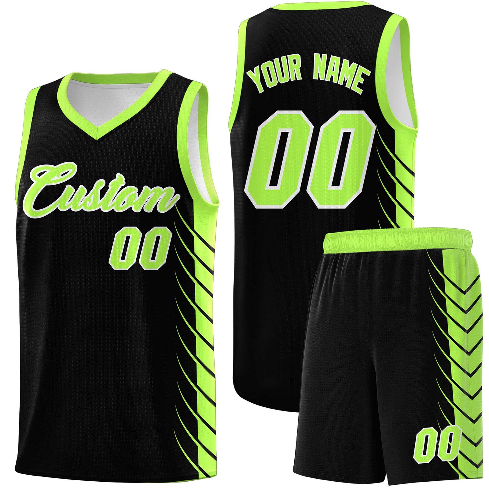 Custom Black Fluorescent Green Personalized Side Symmetrical Line Pattern Sports Uniform Basketball Jersey