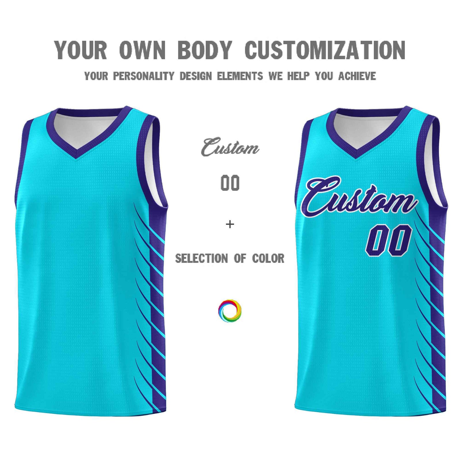 Custom Sky Blue Royal Personalized Side Symmetrical Line Pattern Sports Uniform Basketball Jersey
