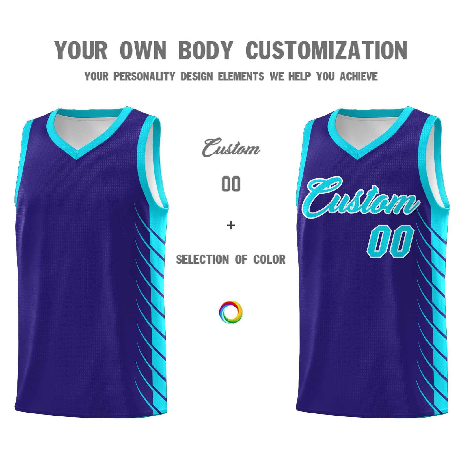 Custom Royal Sky Blue Personalized Side Symmetrical Line Pattern Sports Uniform Basketball Jersey