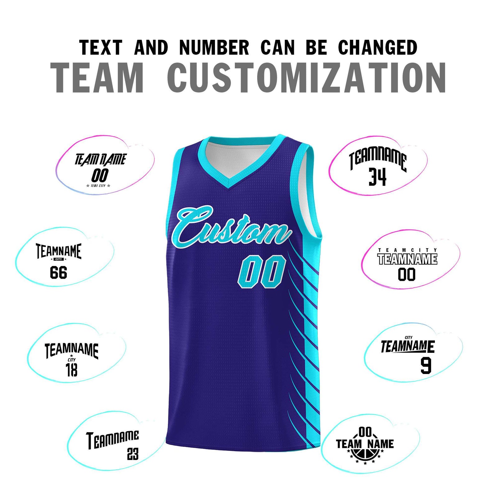 Custom Royal Sky Blue Personalized Side Symmetrical Line Pattern Sports Uniform Basketball Jersey