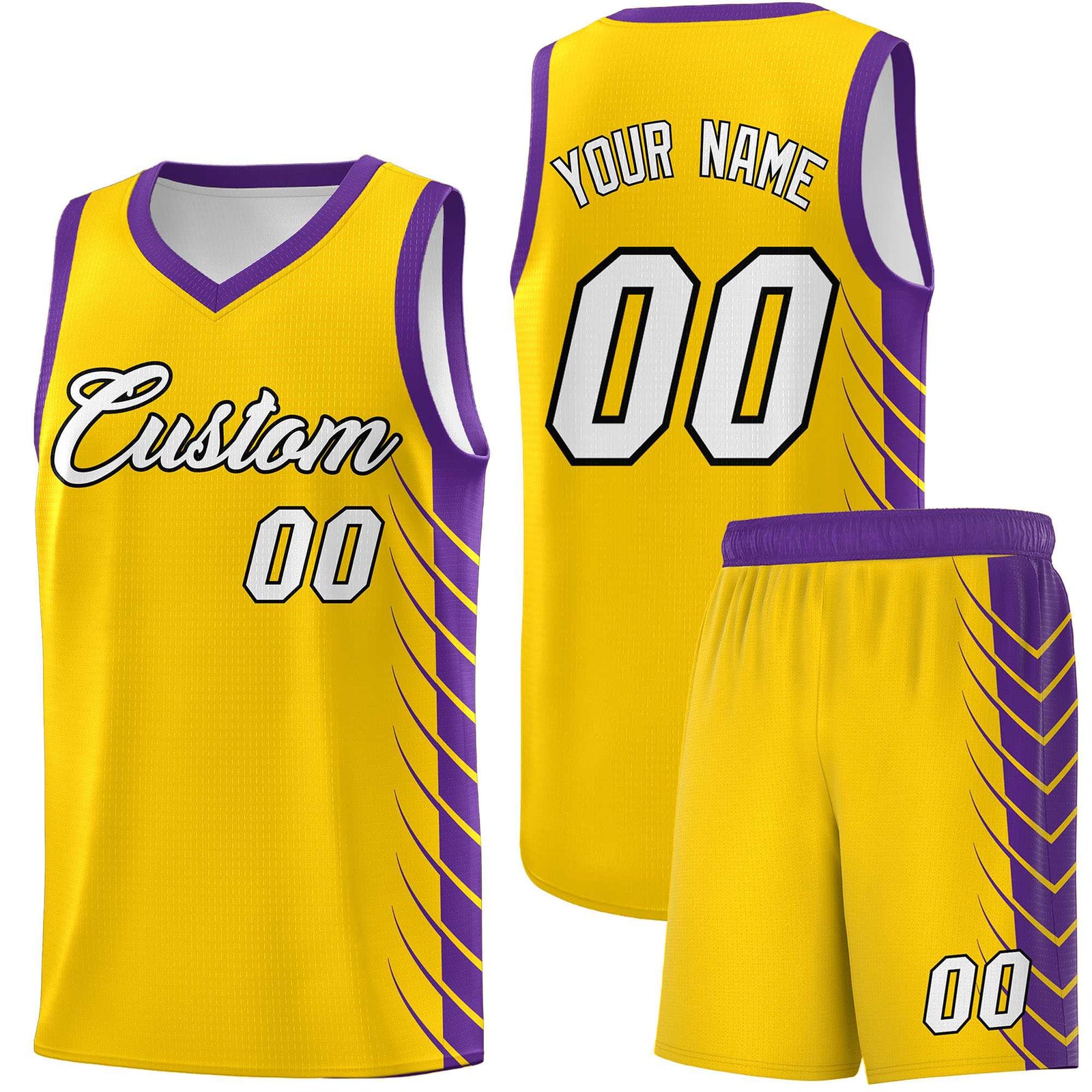 Custom Gold Purple Personalized Side Symmetrical Line Pattern Sports Uniform Basketball Jersey