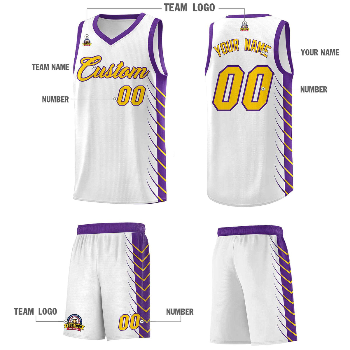 Custom White Purple Personalized Side Symmetrical Line Pattern Sports Uniform Basketball Jersey