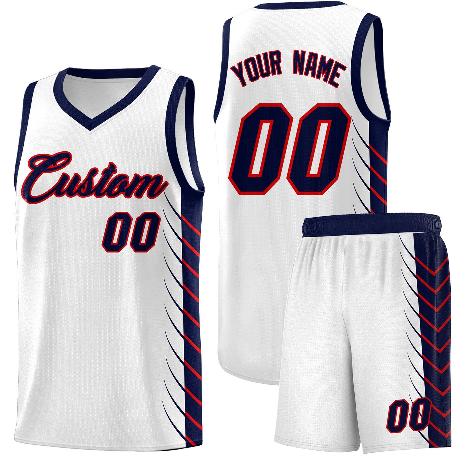 Custom White Navy Personalized Side Symmetrical Line Pattern Sports Uniform Basketball Jersey