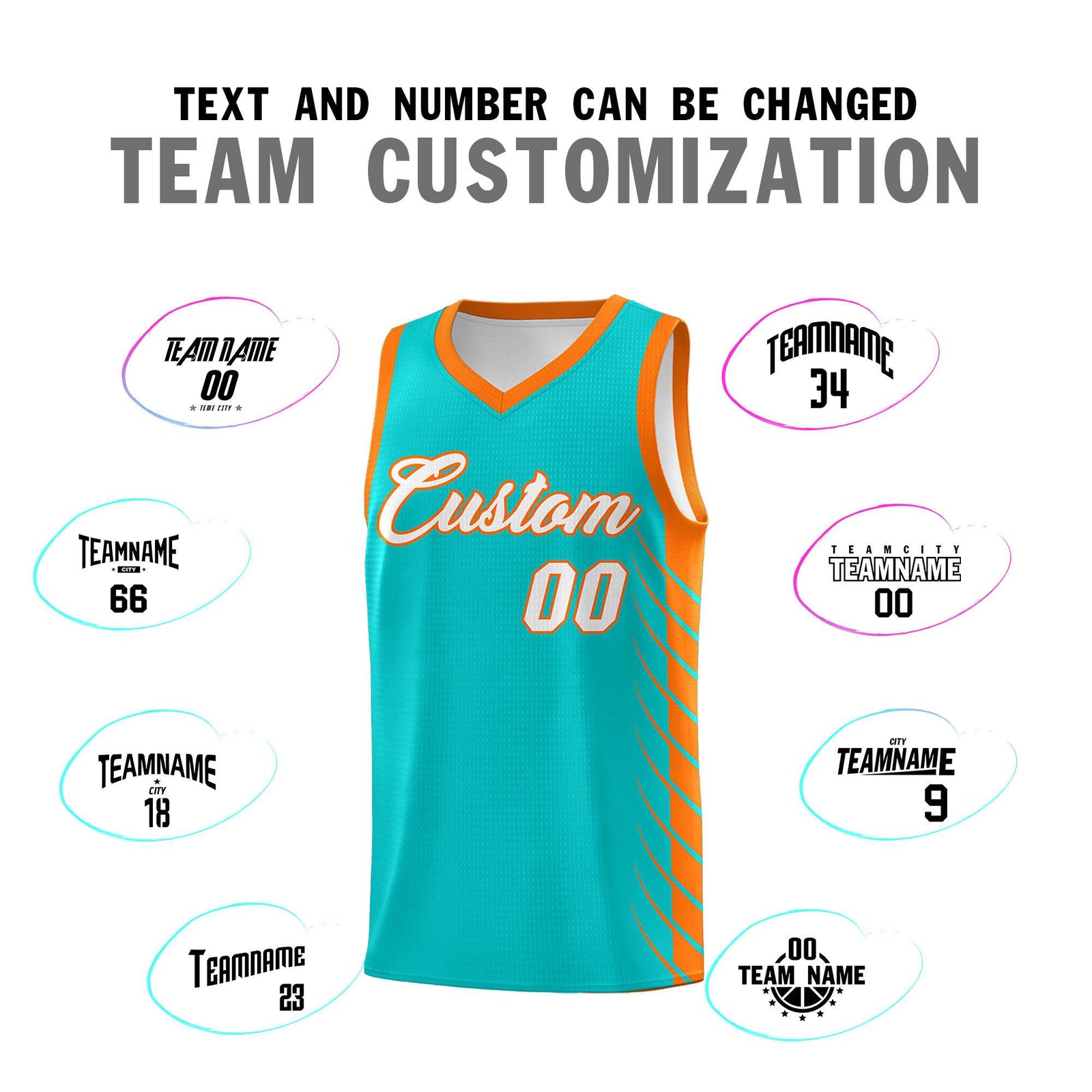 Custom Aqua Orange Personalized Side Symmetrical Line Pattern Sports Uniform Basketball Jersey