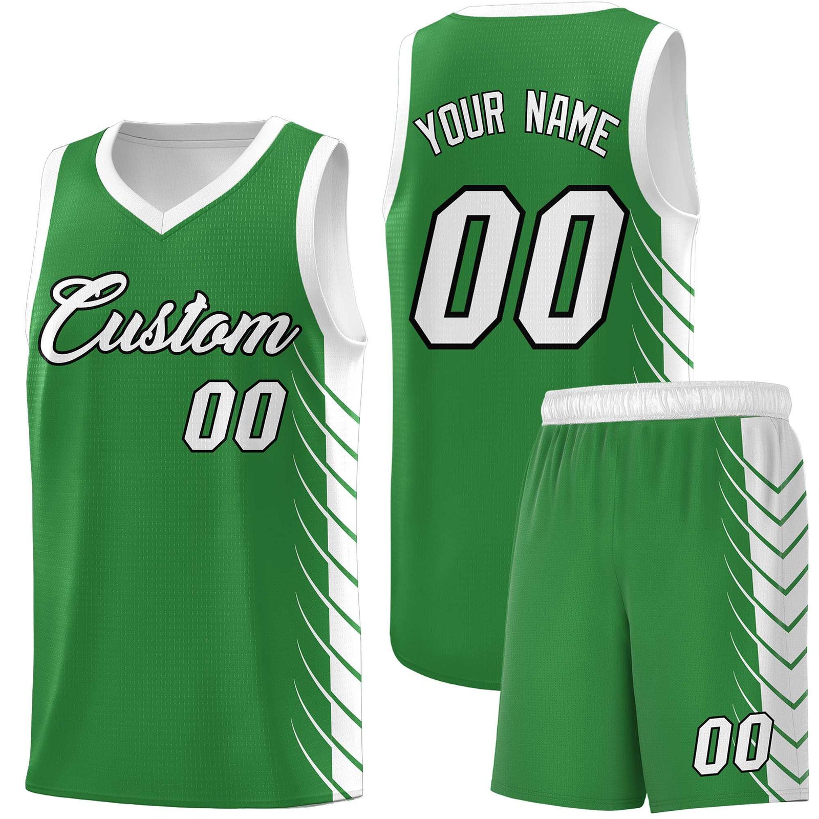 Custom Kelly Green White Personalized Side Symmetrical Line Pattern Sports Uniform Basketball Jersey