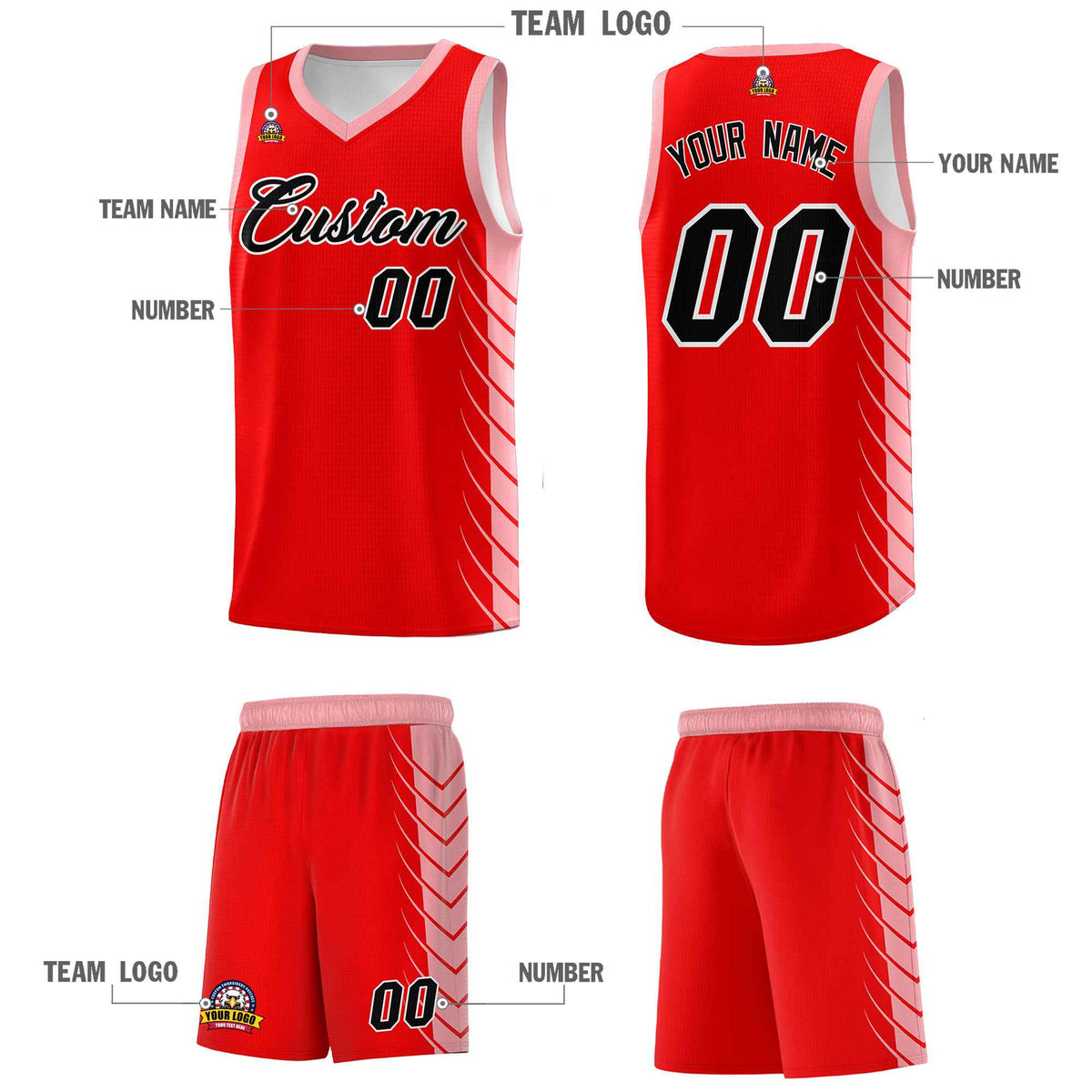 Custom Light Red Light Pink Personalized Side Symmetrical Line Pattern Sports Uniform Basketball Jersey