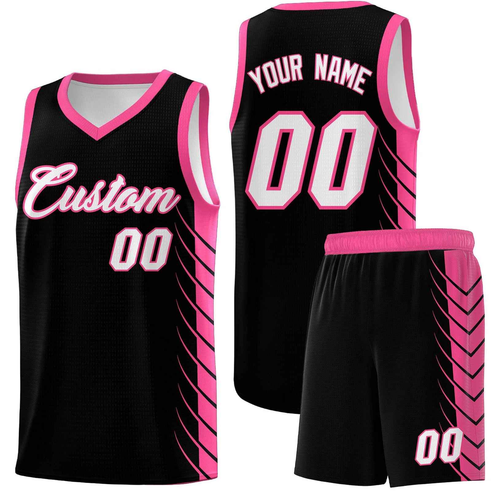 Custom Black Pink Personalized Side Symmetrical Line Pattern Sports Uniform Basketball Jersey
