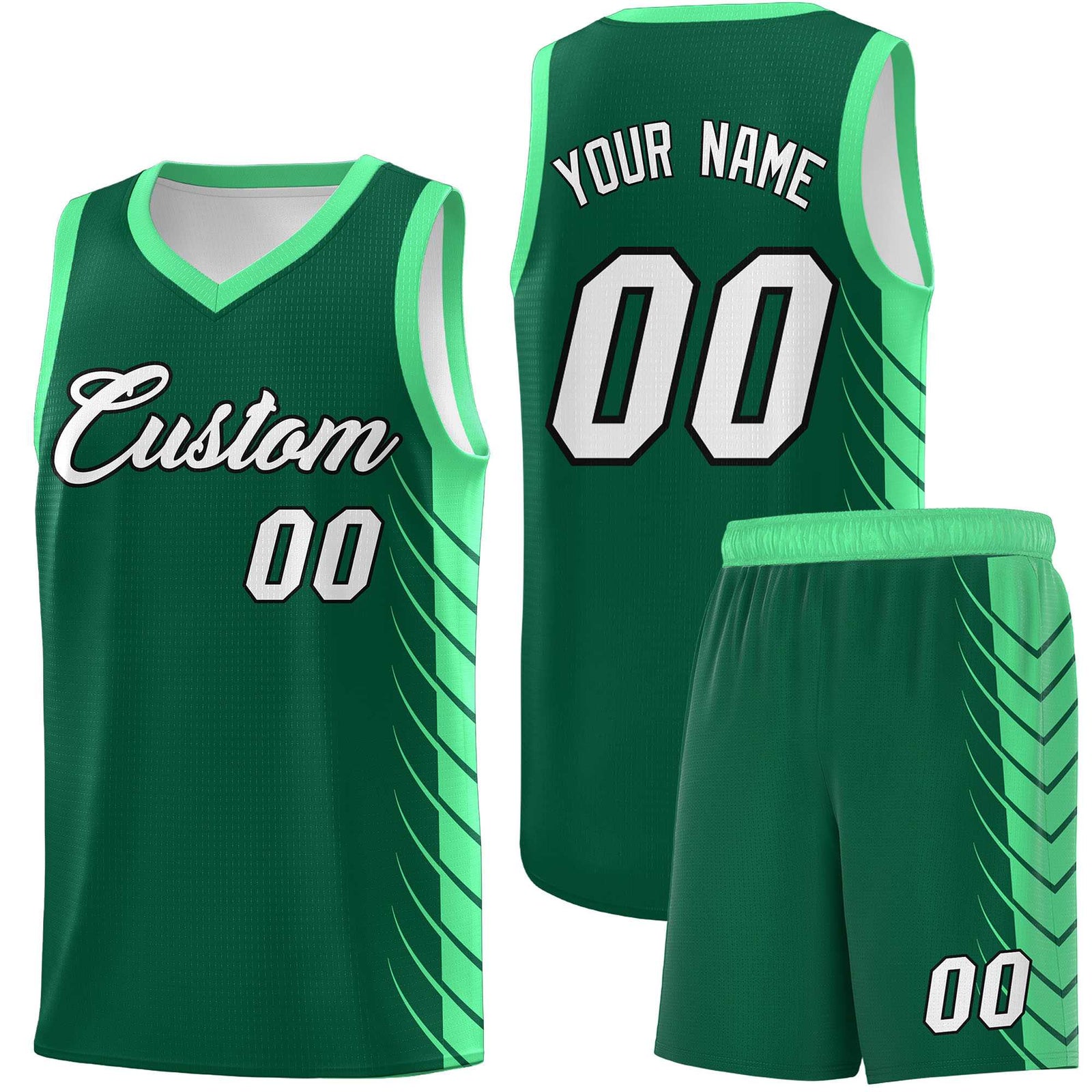Custom Kelly Green Green Personalized Side Symmetrical Line Pattern Sports Uniform Basketball Jersey