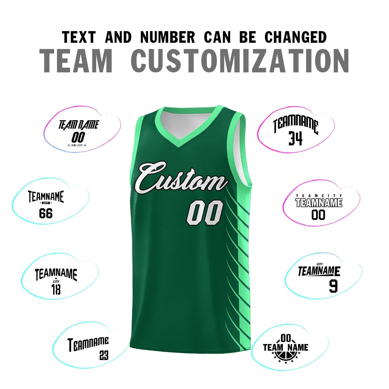 Custom Kelly Green Green Personalized Side Symmetrical Line Pattern Sports Uniform Basketball Jersey