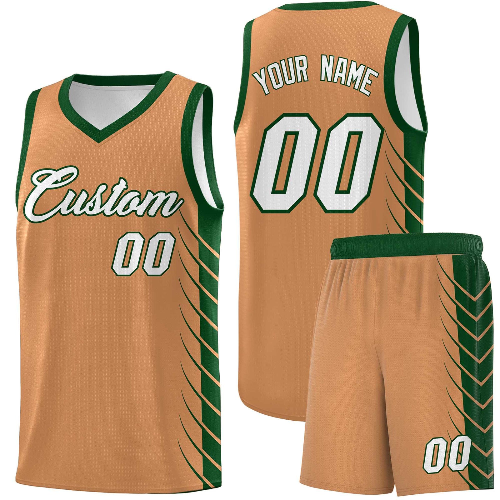 Custom Buckskin Brown Green Personalized Side Symmetrical Line Pattern Sports Uniform Basketball Jersey