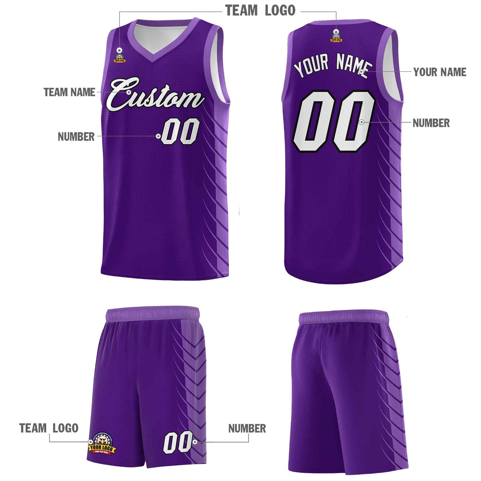 Custom Purple Light Purple Personalized Side Symmetrical Line Pattern Sports Uniform Basketball Jersey