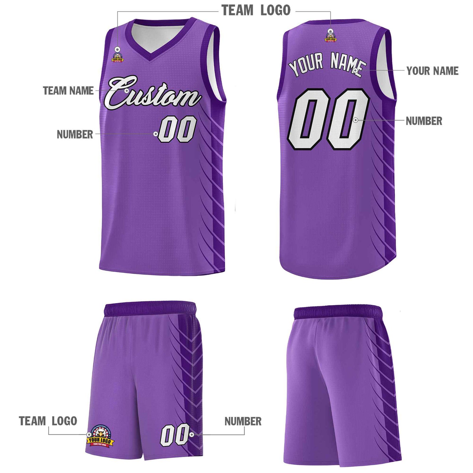 Custom Light Purple Purple Personalized Side Symmetrical Line Pattern Sports Uniform Basketball Jersey