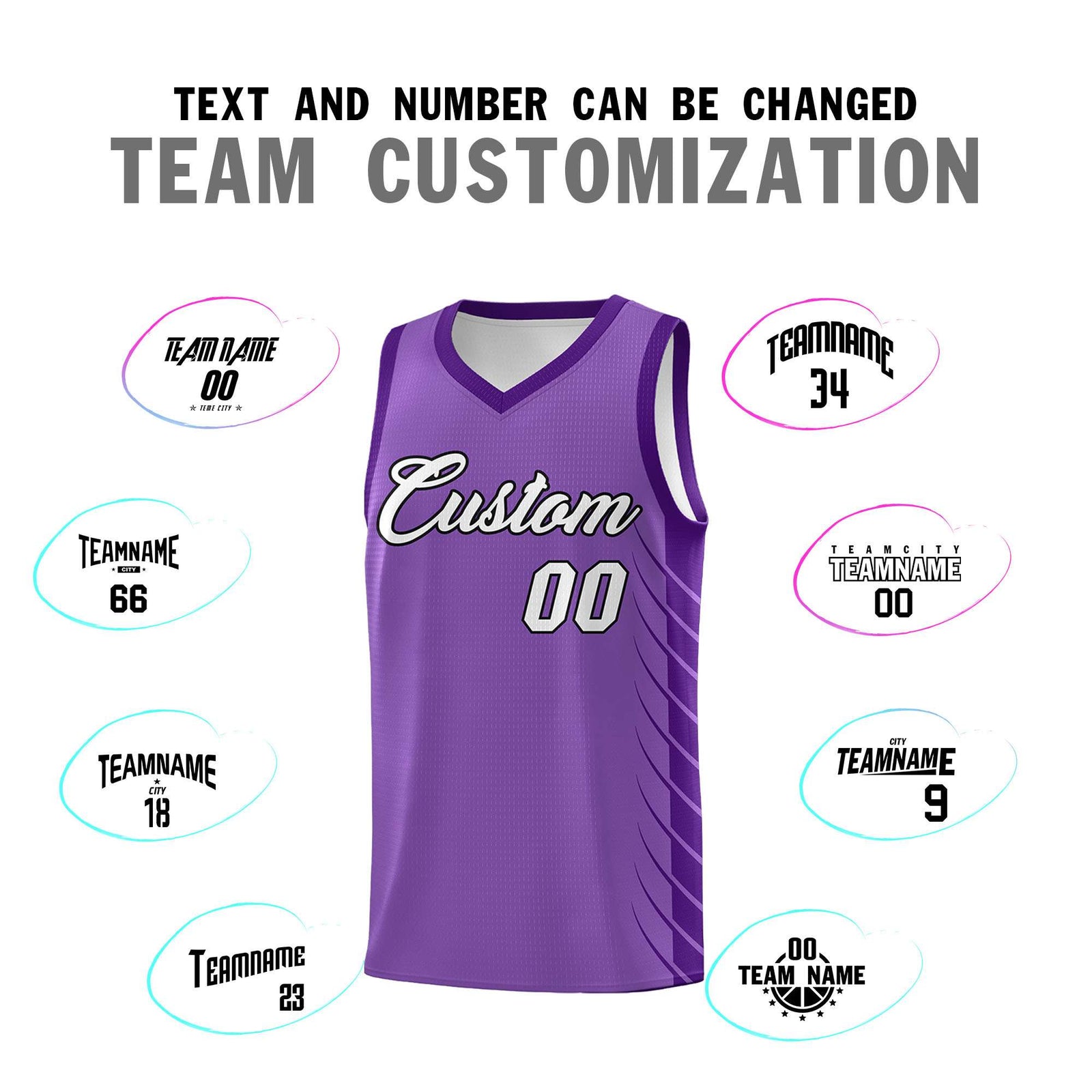 Custom Light Purple Purple Personalized Side Symmetrical Line Pattern Sports Uniform Basketball Jersey