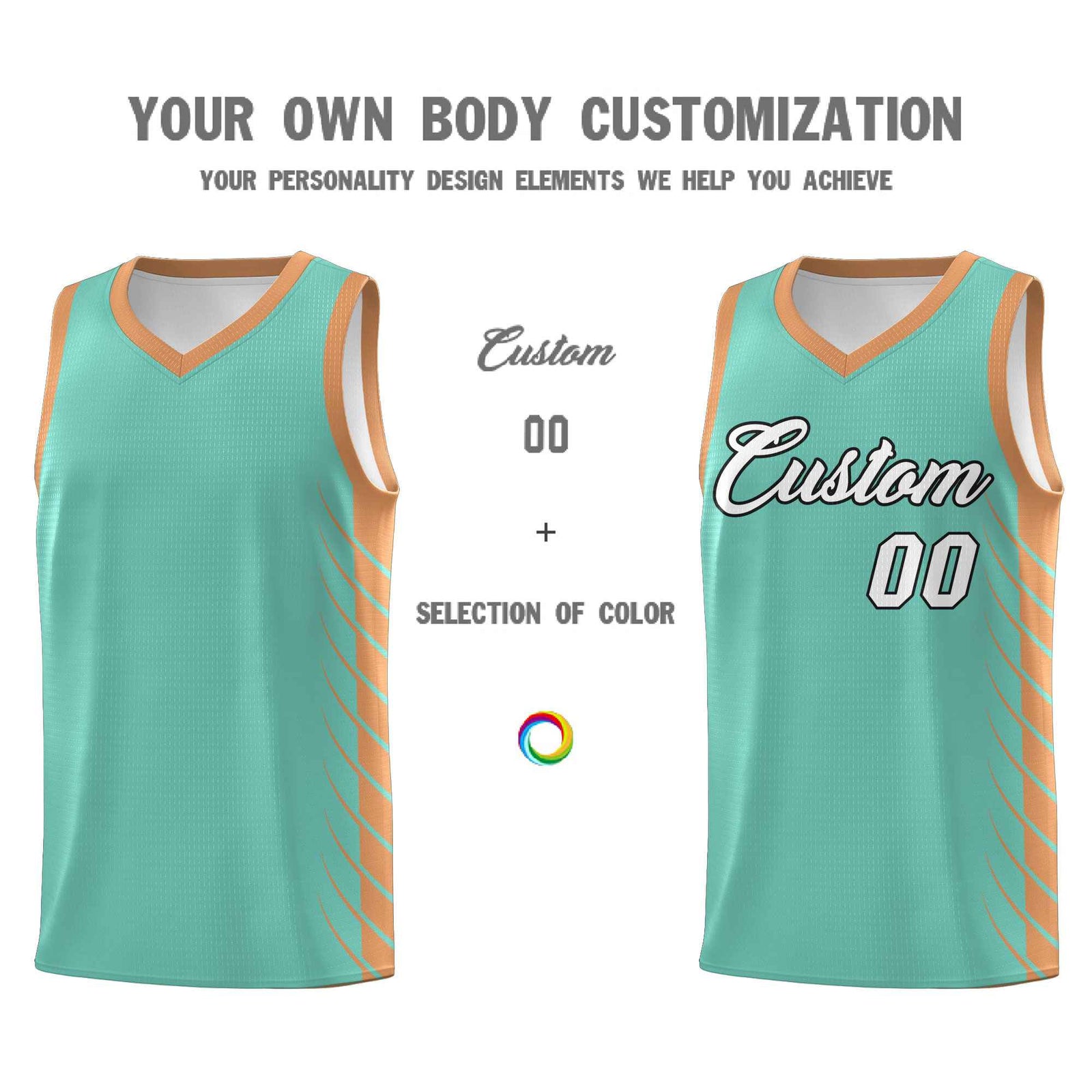 Custom Bright Green Buckskin Brown Personalized Side Symmetrical Line Pattern Sports Uniform Basketball Jersey