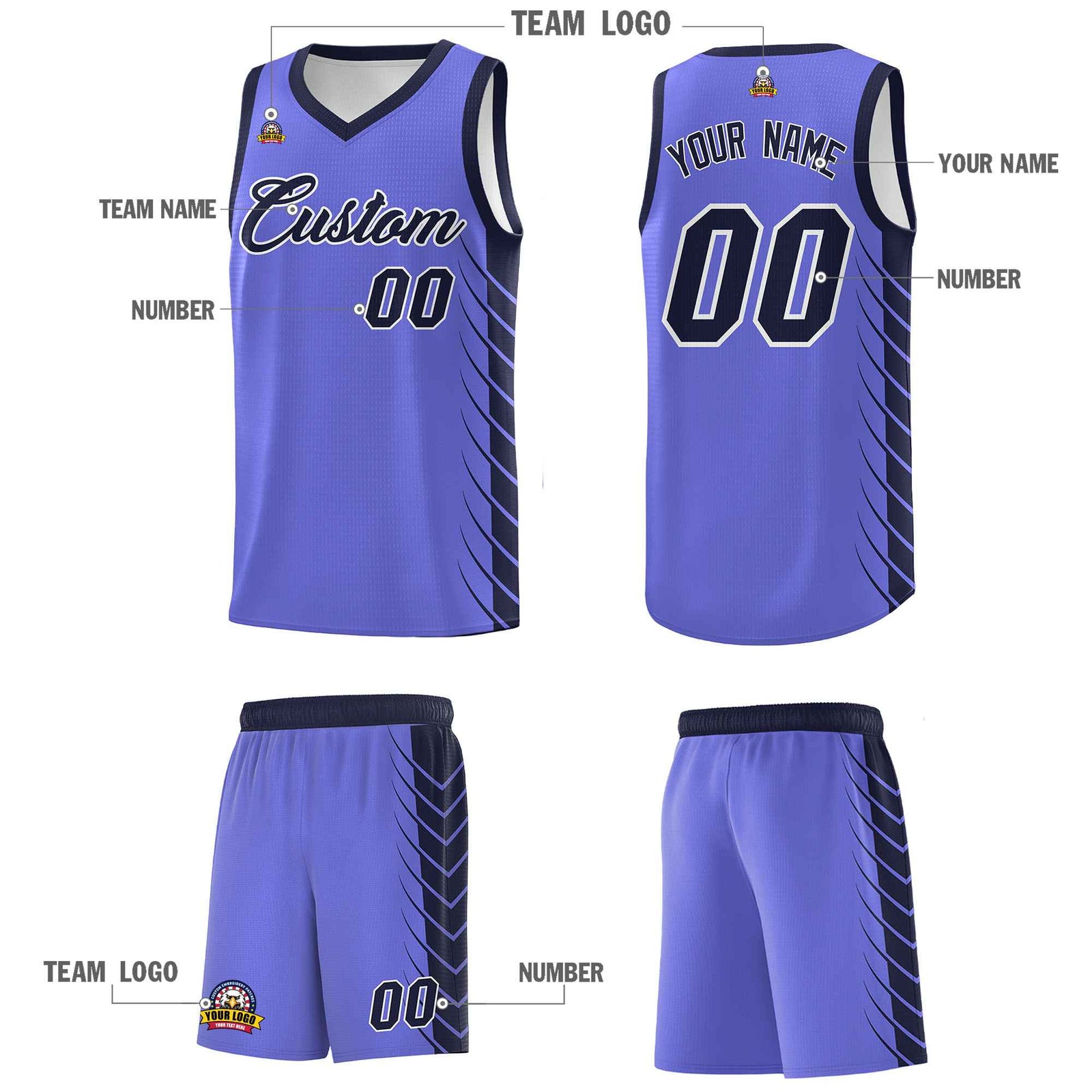 Custom Purple Navy Personalized Side Symmetrical Line Pattern Sports Uniform Basketball Jersey