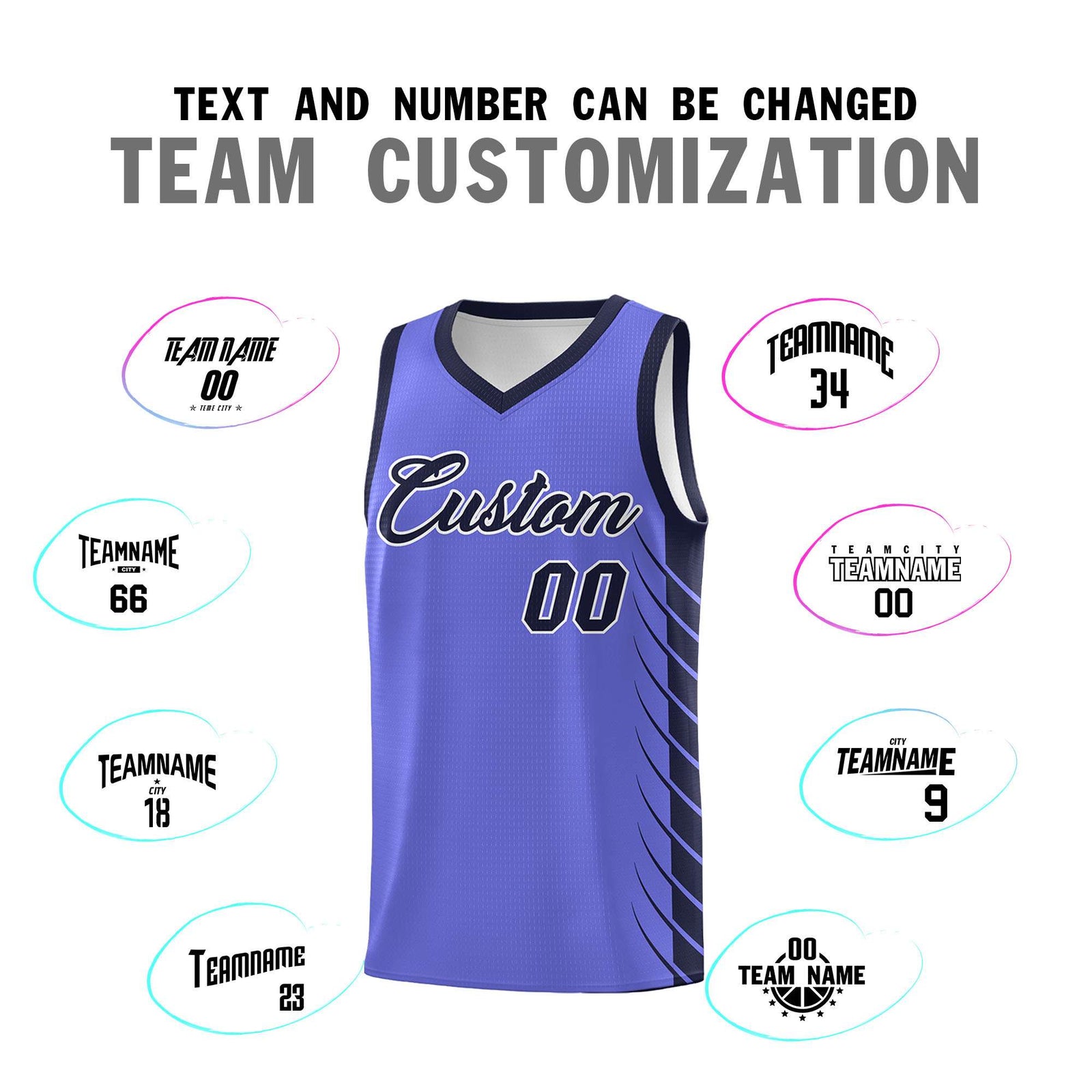 Custom Purple Navy Personalized Side Symmetrical Line Pattern Sports Uniform Basketball Jersey