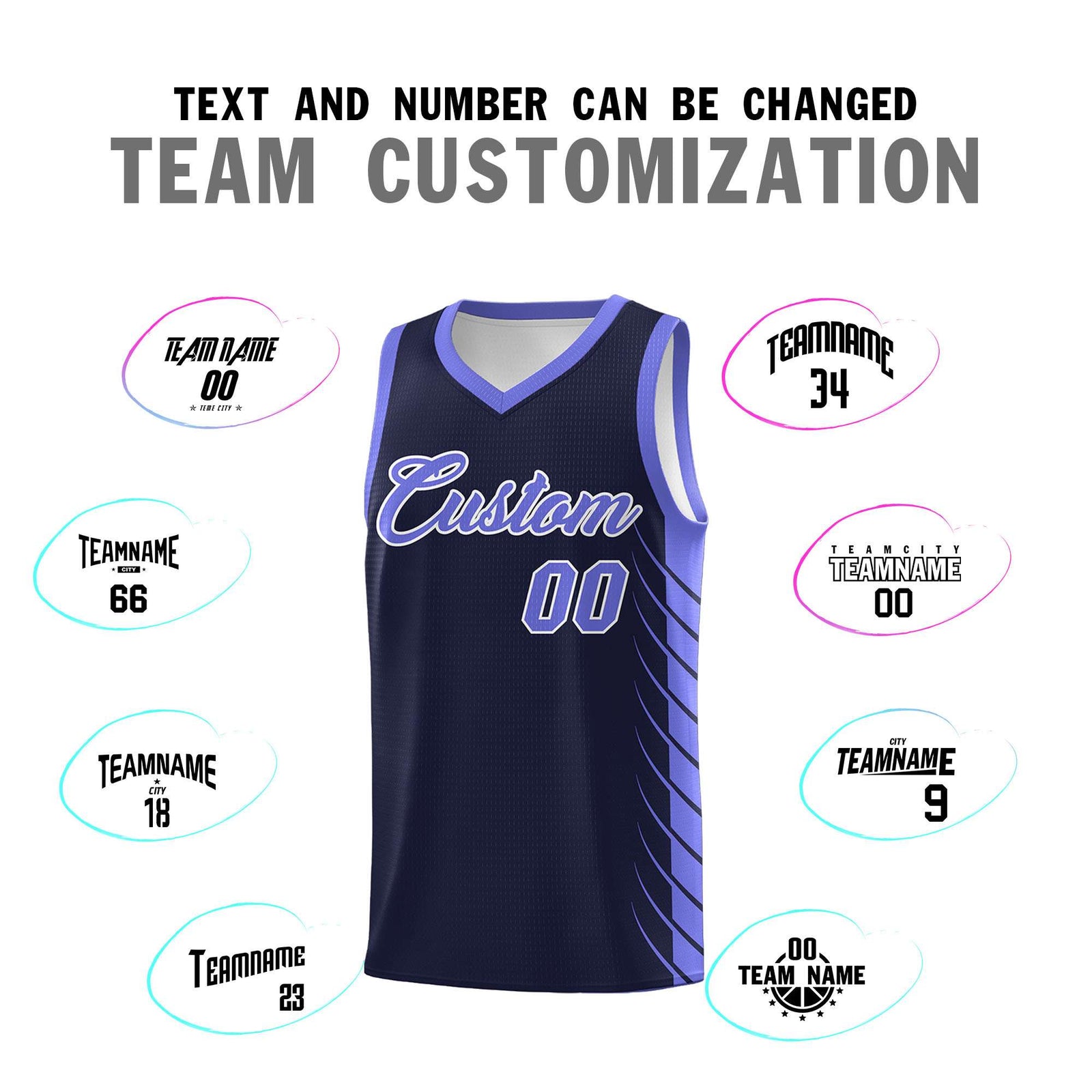 Custom Navy Purple Personalized Side Symmetrical Line Pattern Sports Uniform Basketball Jersey