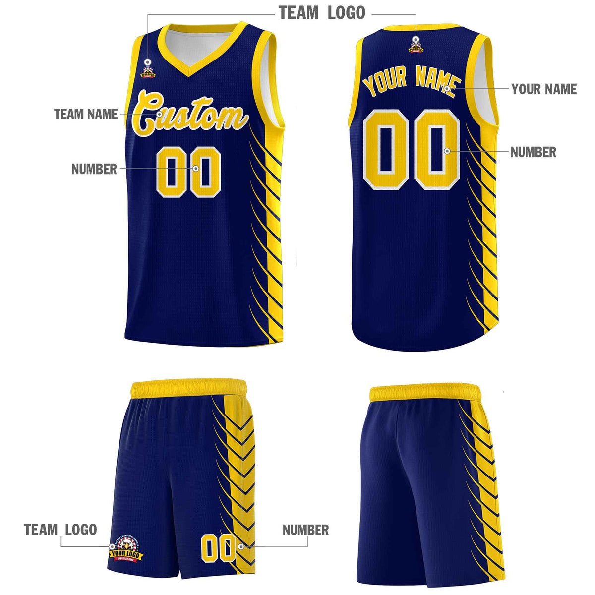 Custom Navy Gold Personalized Side Symmetrical Line Pattern Sports Uniform Basketball Jersey| KXKSHOP