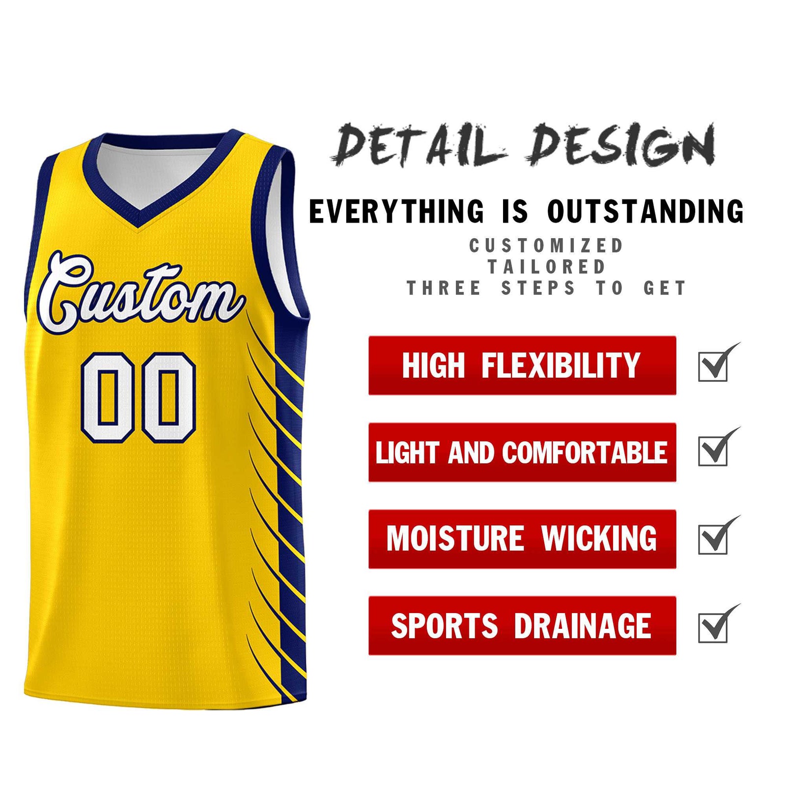 Custom Gold Navy Personalized Side Symmetrical Line Pattern Sports Uniform Basketball Jersey| KXKSHOP