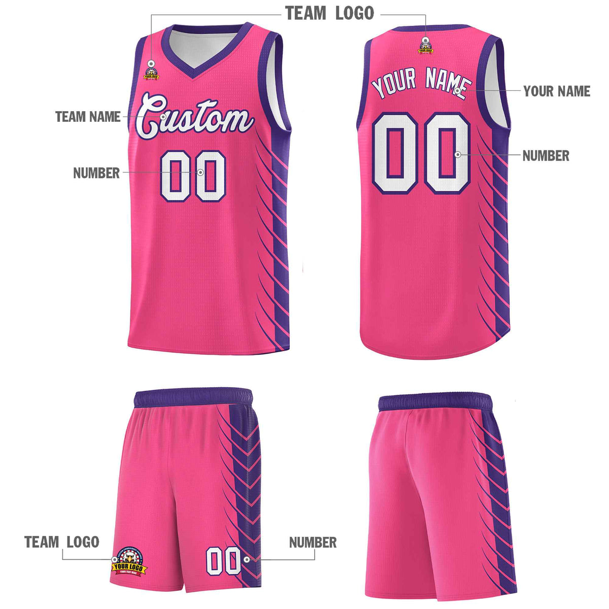 Custom Pink Purple Personalized Side Symmetrical Line Pattern Sports Uniform Basketball Jersey| KXKSHOP
