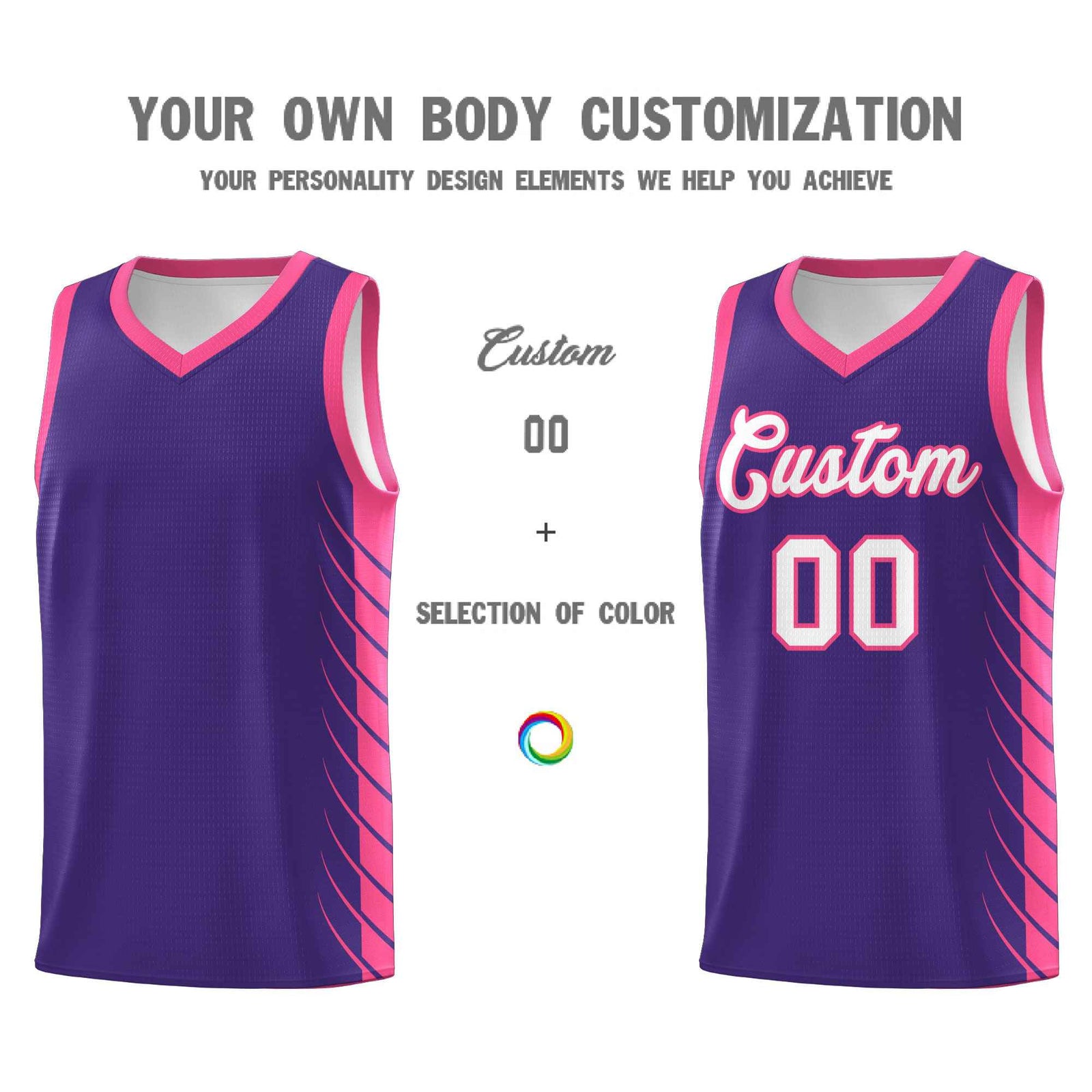 Custom Purple Pink Personalized Side Symmetrical Line Pattern Sports Uniform Basketball Jersey| KXKSHOP
