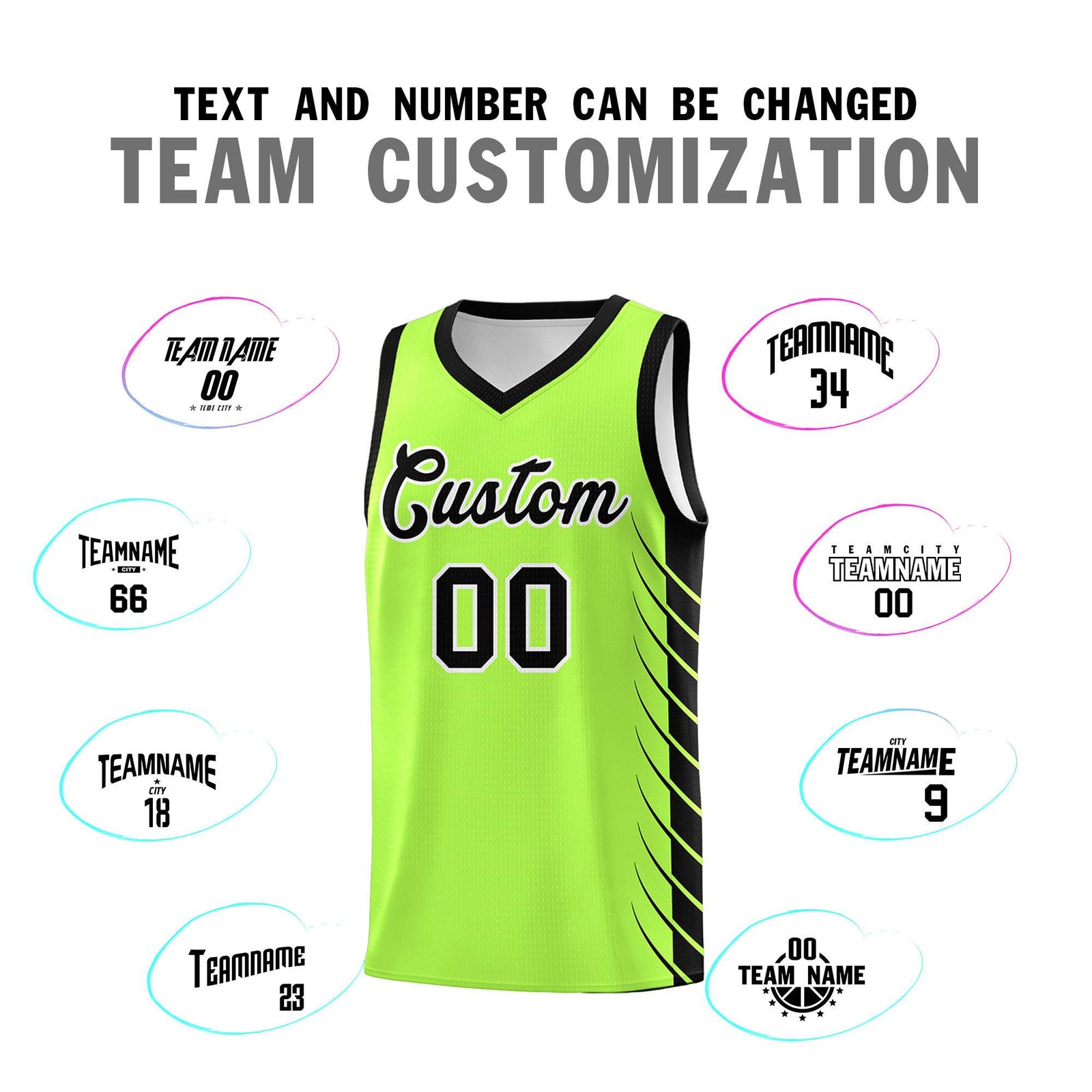 Custom Fluorescent Green Black Personalized Side Symmetrical Line Pattern Sports Uniform Basketball Jersey| KXKSHOP