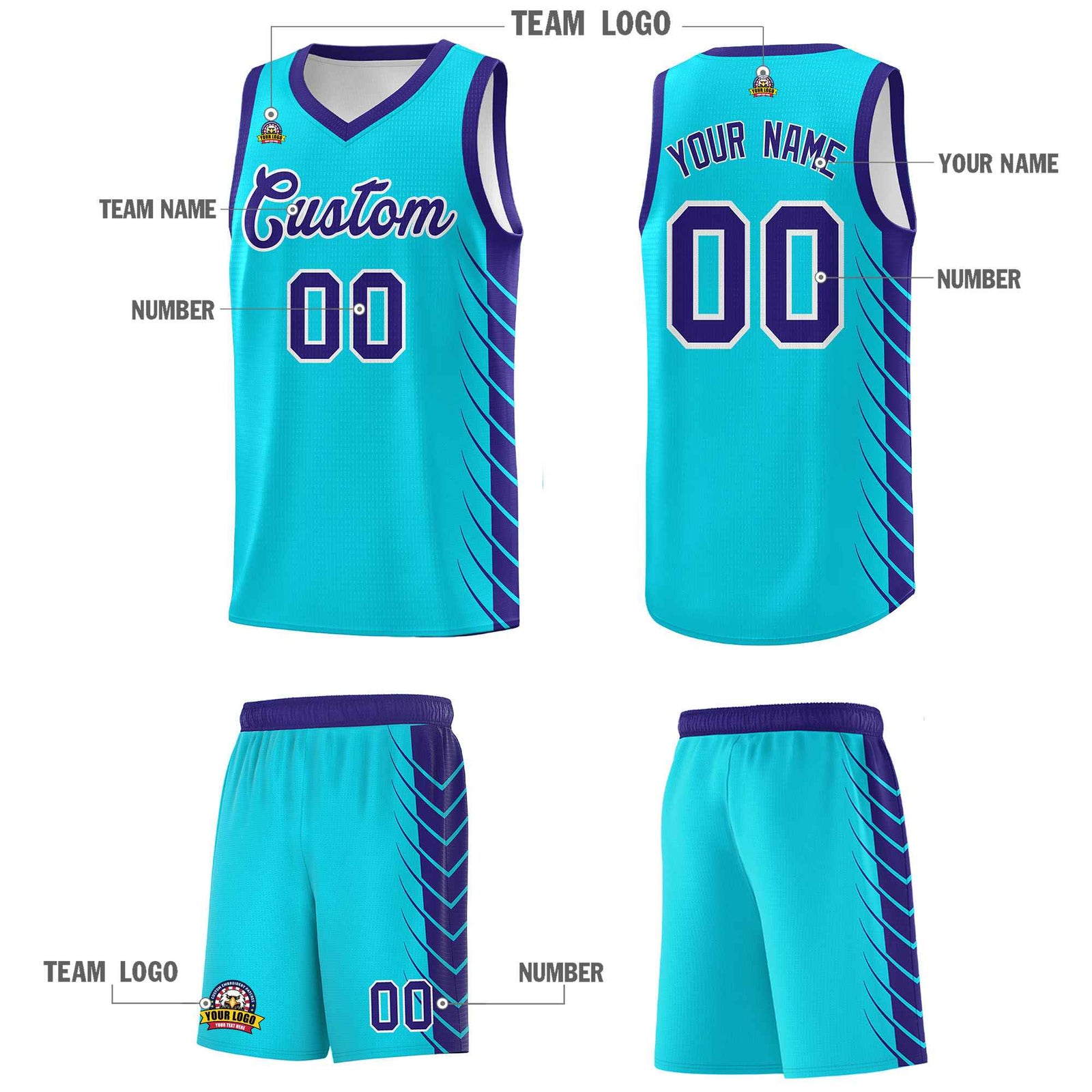Custom Sky Blue Royal Personalized Side Symmetrical Line Pattern Sports Uniform Basketball Jersey| KXKSHOP