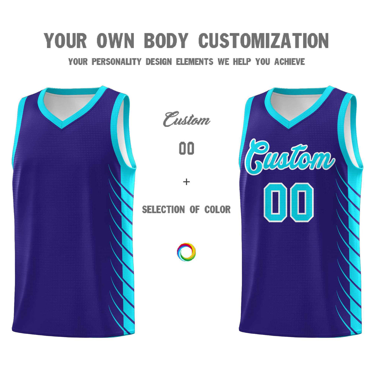 Custom Royal Sky Blue Personalized Side Symmetrical Line Pattern Sports Uniform Basketball Jersey| KXKSHOP