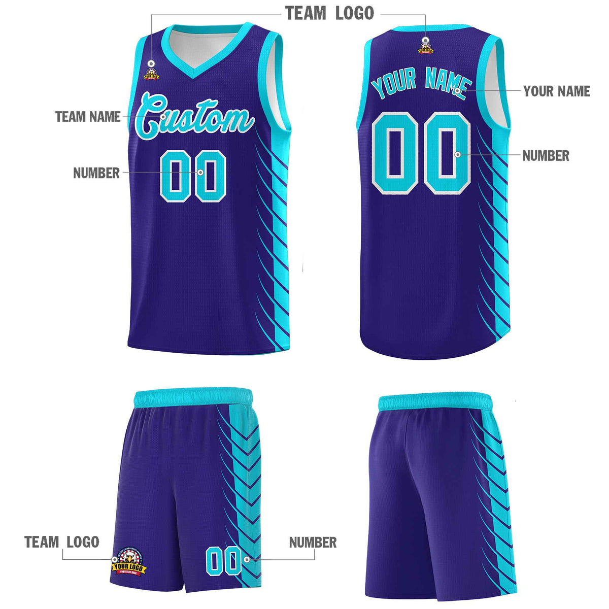 Custom Royal Sky Blue Personalized Side Symmetrical Line Pattern Sports Uniform Basketball Jersey| KXKSHOP